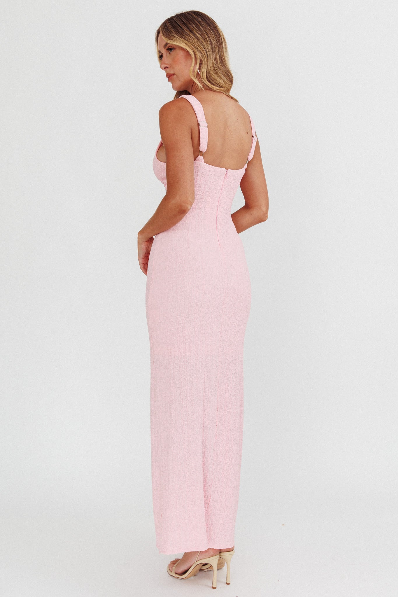 Kharissa Cut-Out Textured Maxi Dress Pink-Maymioy