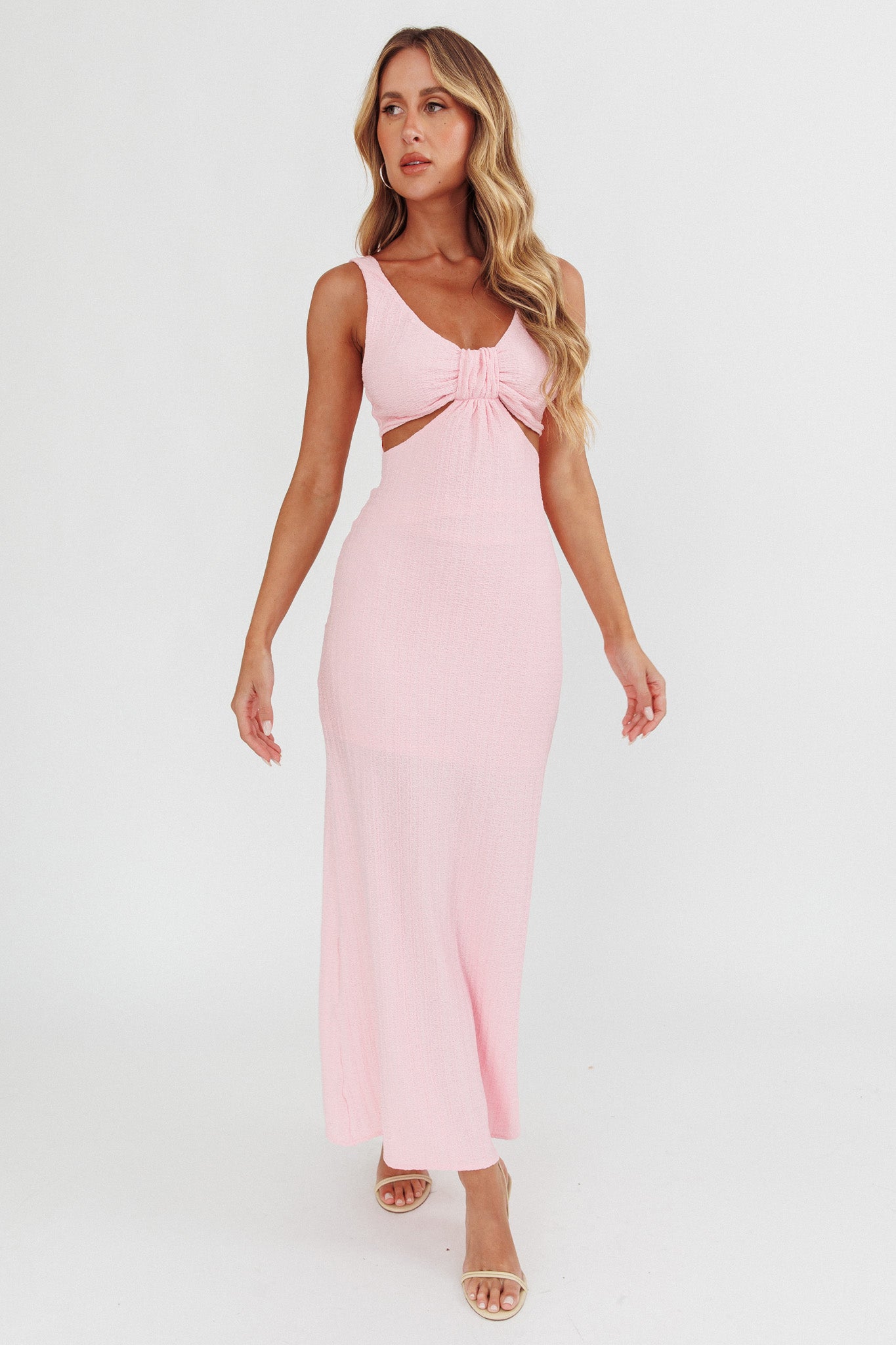 Kharissa Cut-Out Textured Maxi Dress Pink-Maymioy