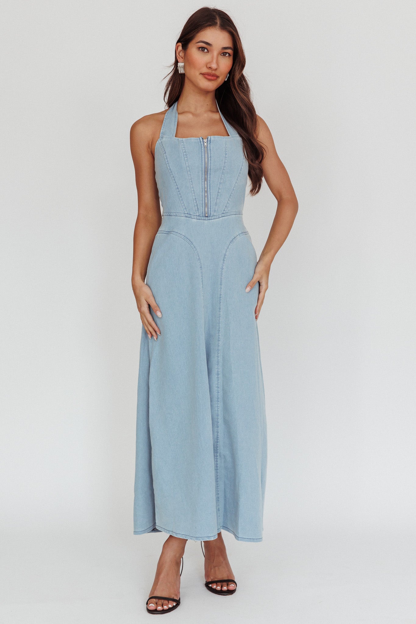 Lumi A-Line Maxi Dress Light Denim Blue-Maymioy
