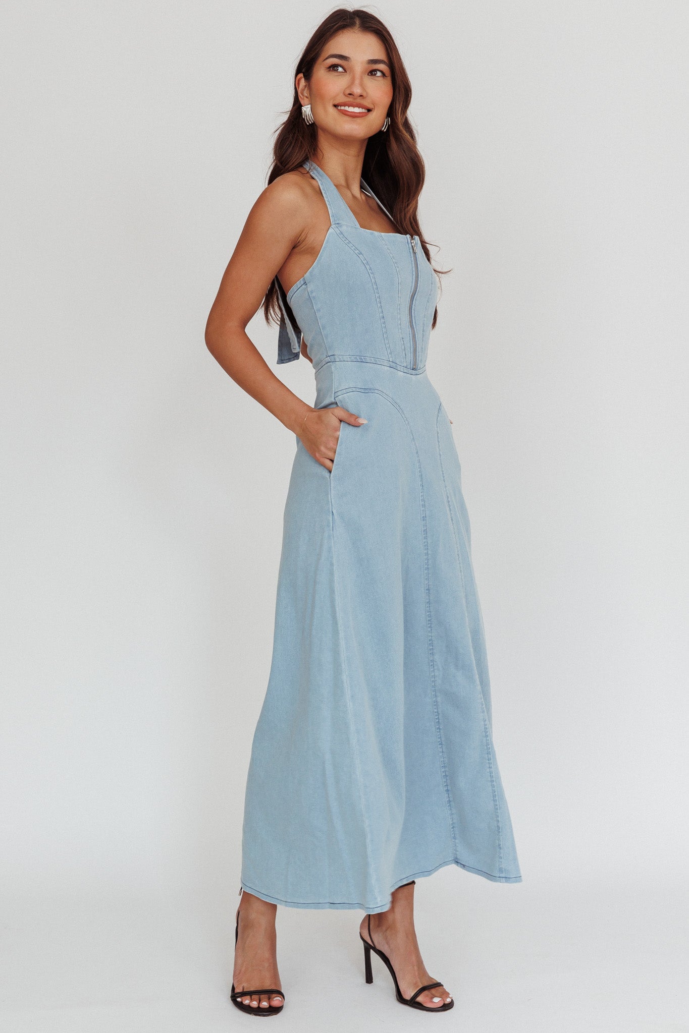 Lumi A-Line Maxi Dress Light Denim Blue-Maymioy
