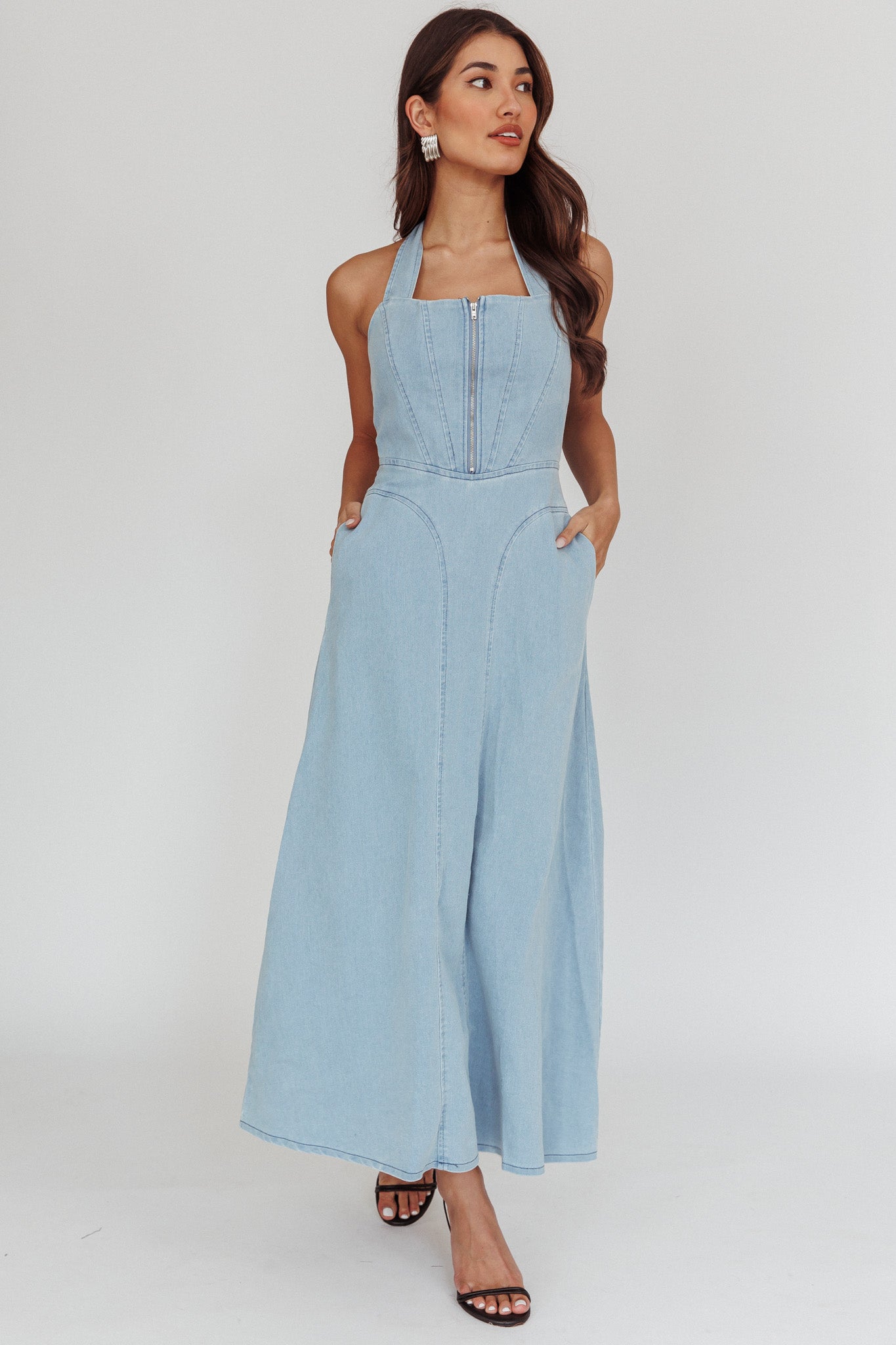 Lumi A-Line Maxi Dress Light Denim Blue-Maymioy