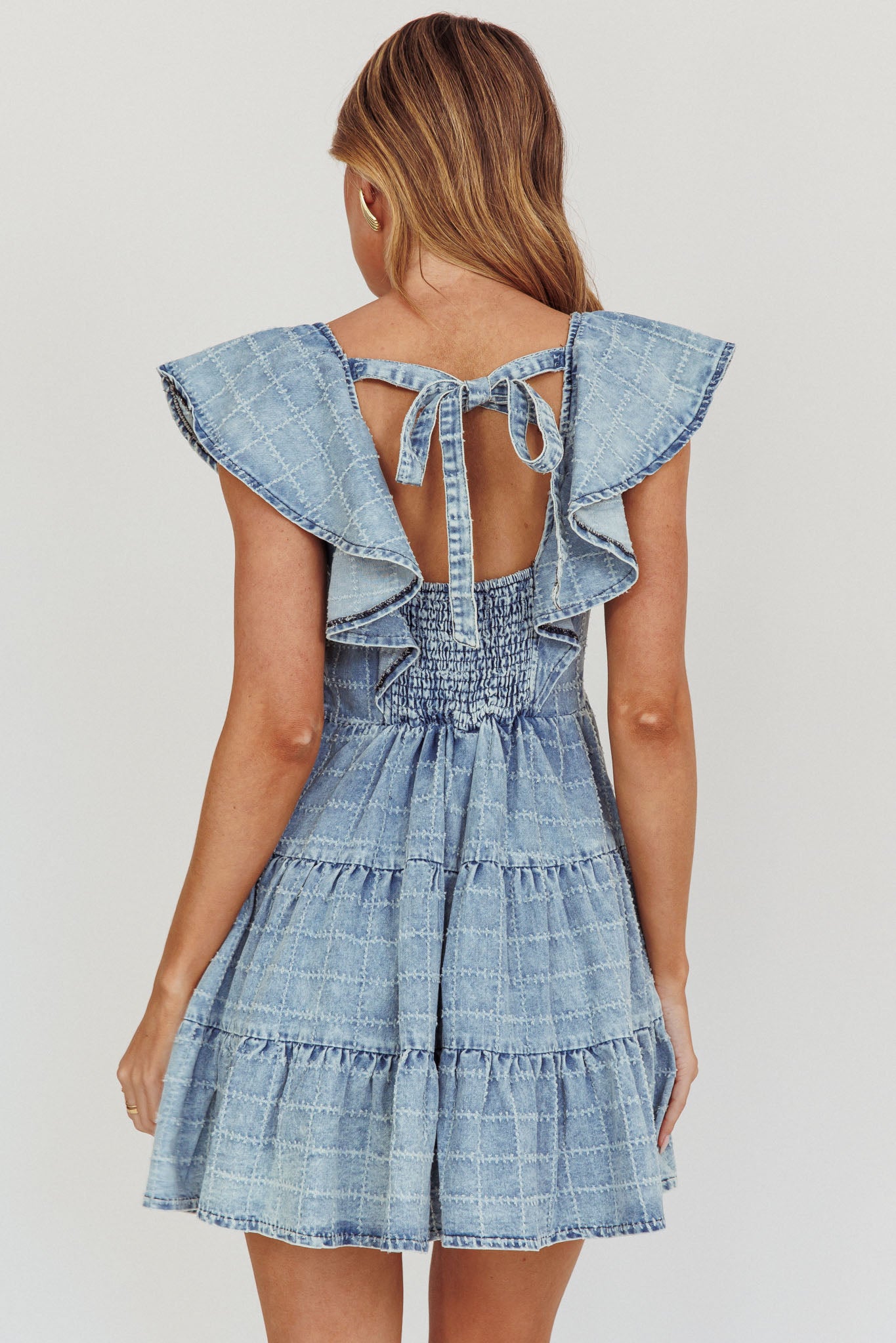 Daffodil Ruffle A-Line Mini Dress Light Blue-Maymioy