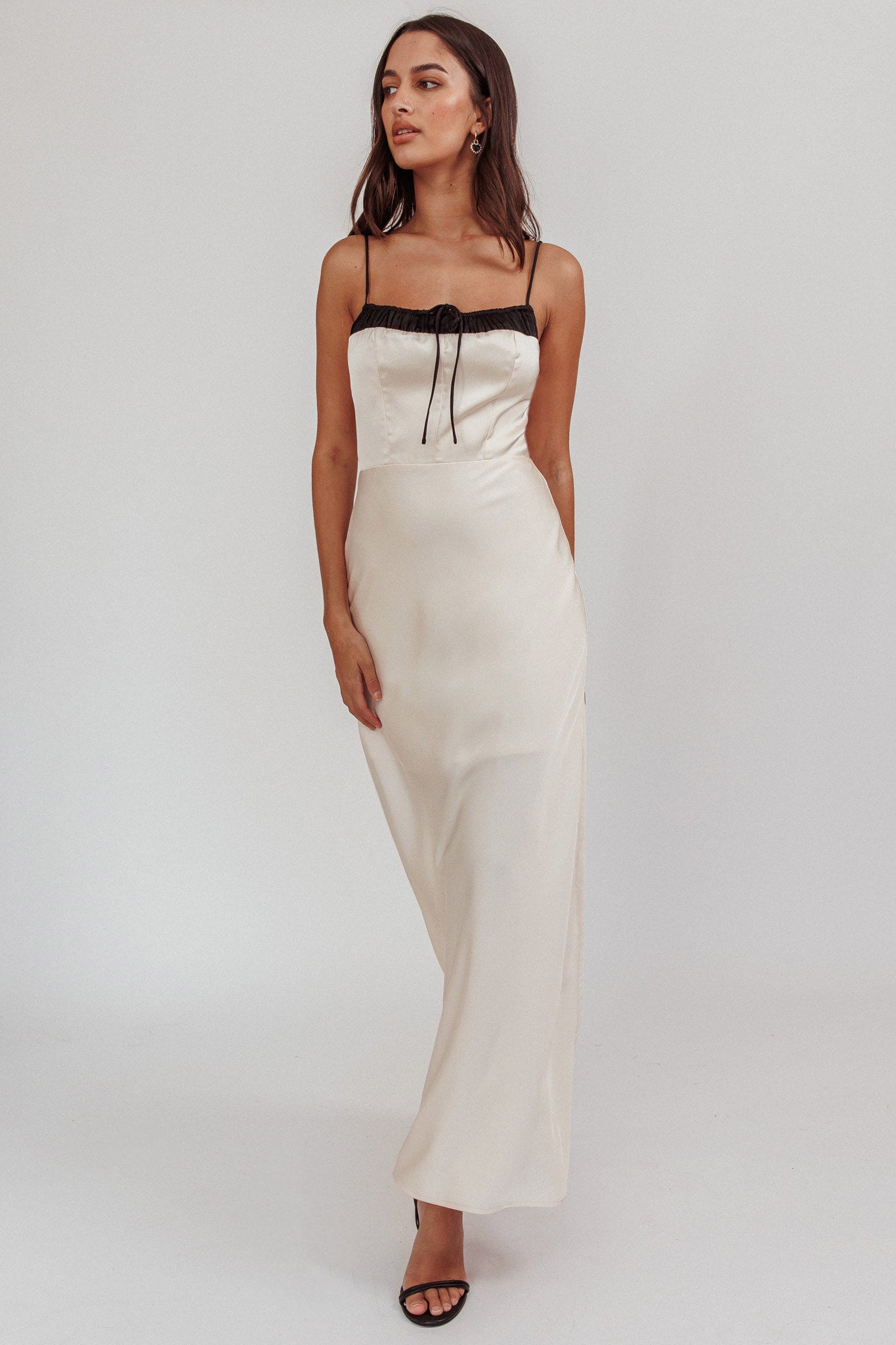 Tomorrow's Love Gathered Bow Neckline Maxi Dress Oyster-Maymioy