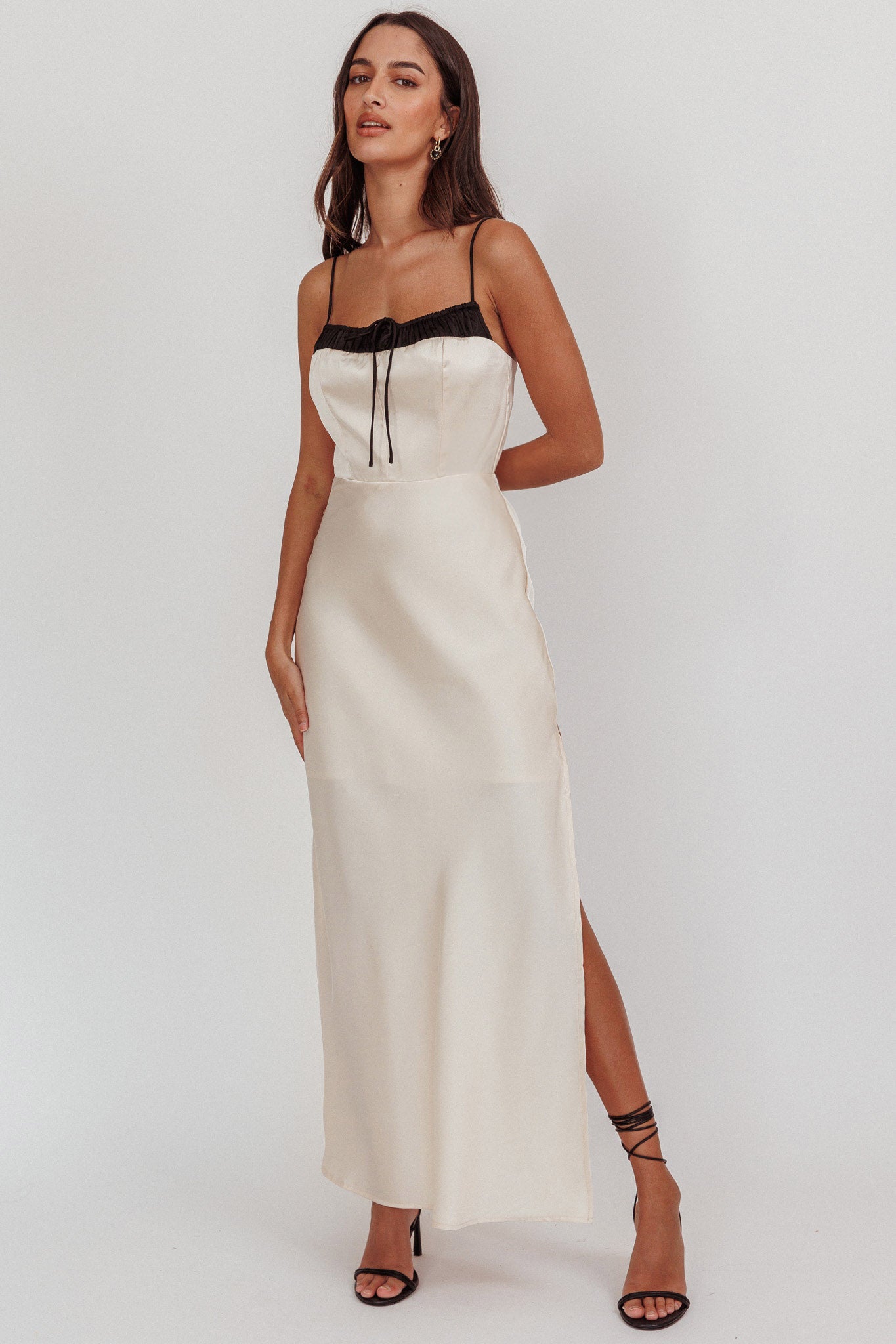 Tomorrow's Love Gathered Bow Neckline Maxi Dress Oyster-Maymioy