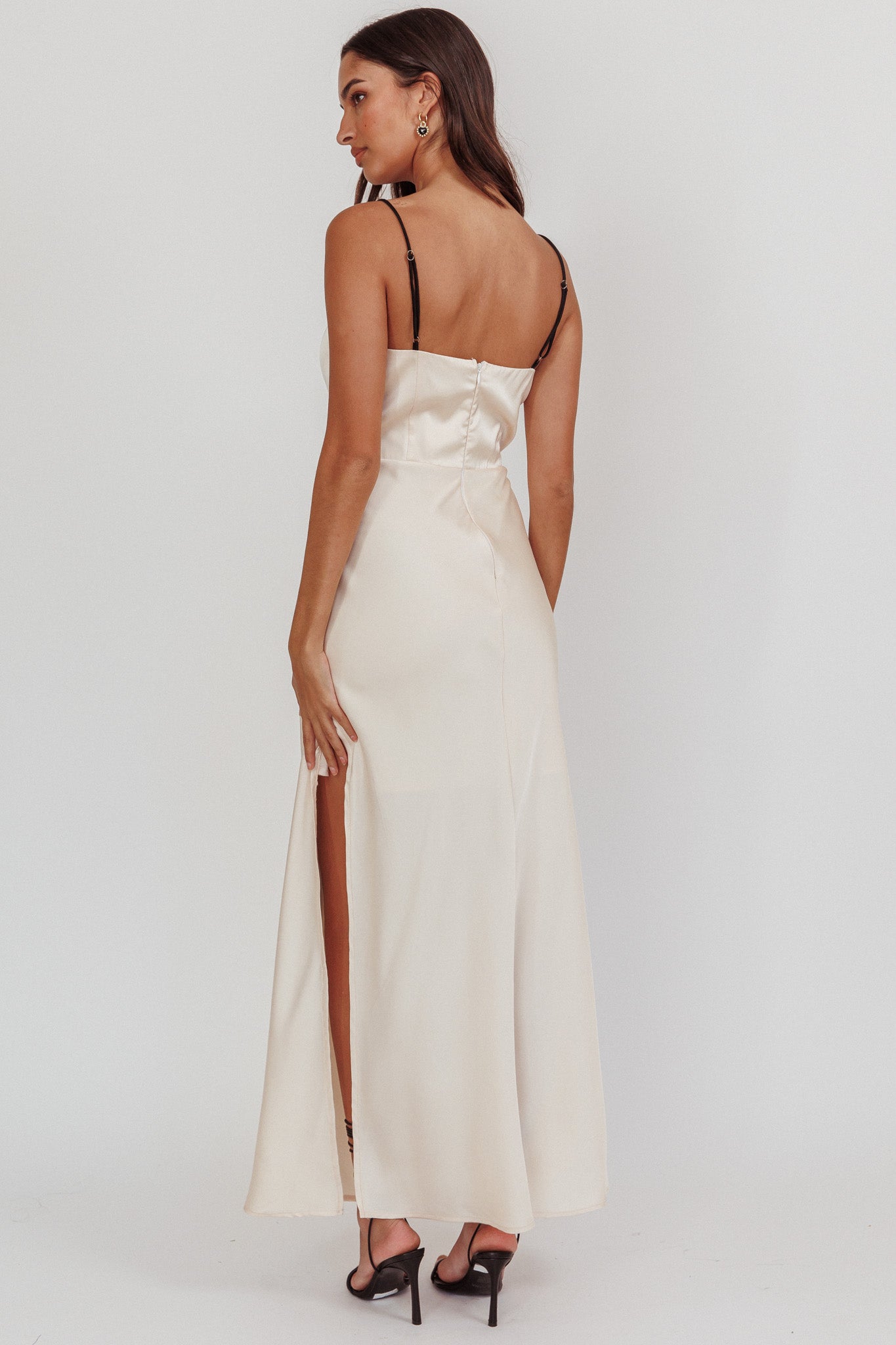 Tomorrow's Love Gathered Bow Neckline Maxi Dress Oyster-Maymioy