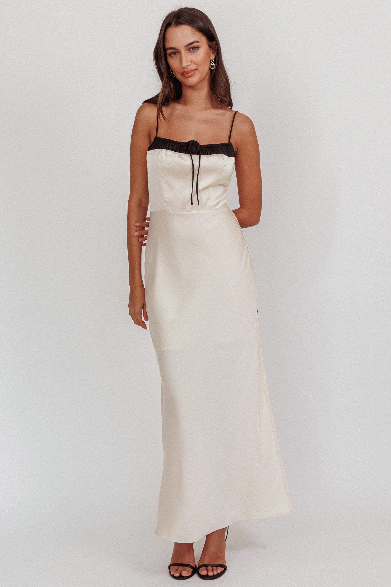 Tomorrow's Love Gathered Bow Neckline Maxi Dress Oyster-Maymioy