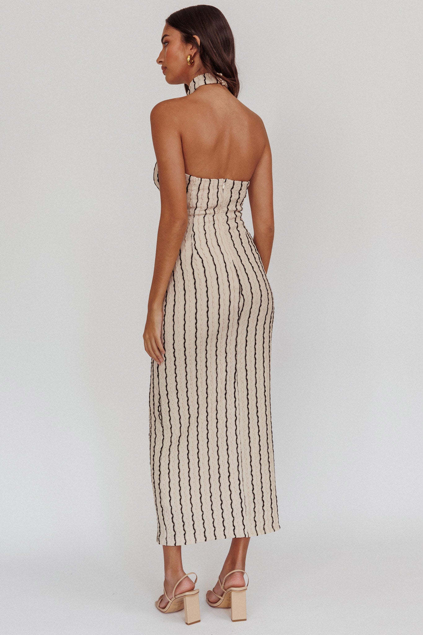 Kimchi Mockneck Halter Maxi Dress Beige-Maymioy
