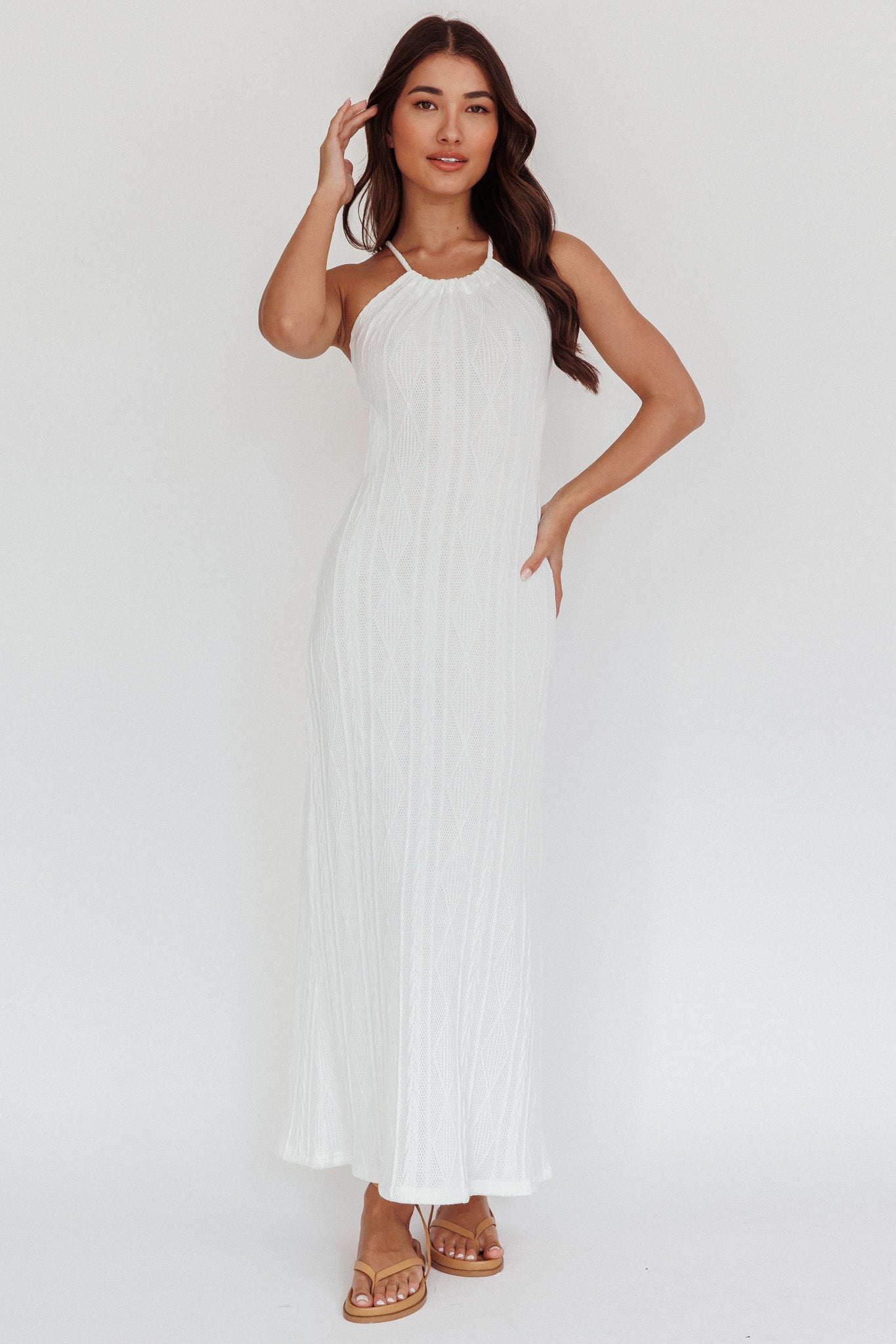 St. Croix Backless Knit Maxi Dress Cream-Maymioy