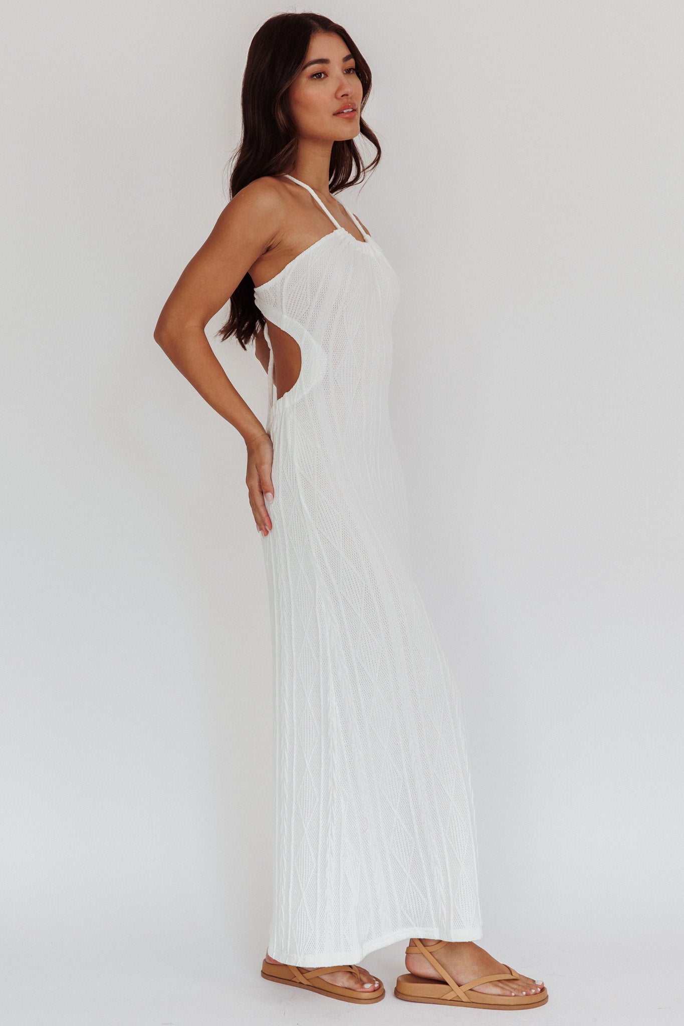 St. Croix Backless Knit Maxi Dress Cream-Maymioy