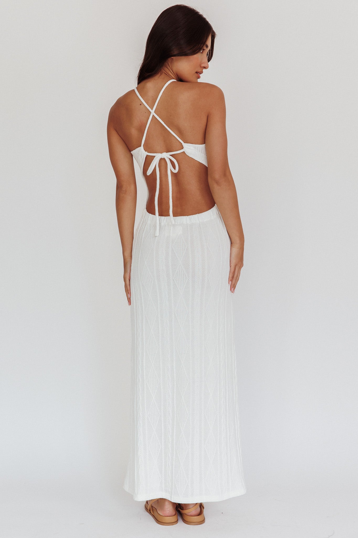 St. Croix Backless Knit Maxi Dress Cream-Maymioy