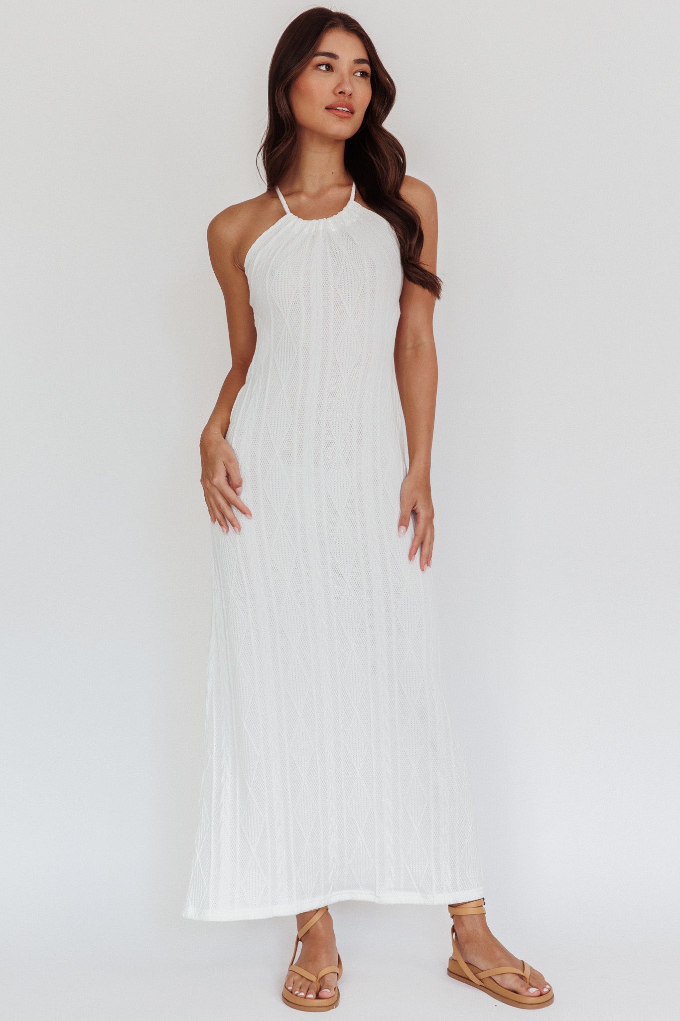 St. Croix Backless Knit Maxi Dress Cream-Maymioy