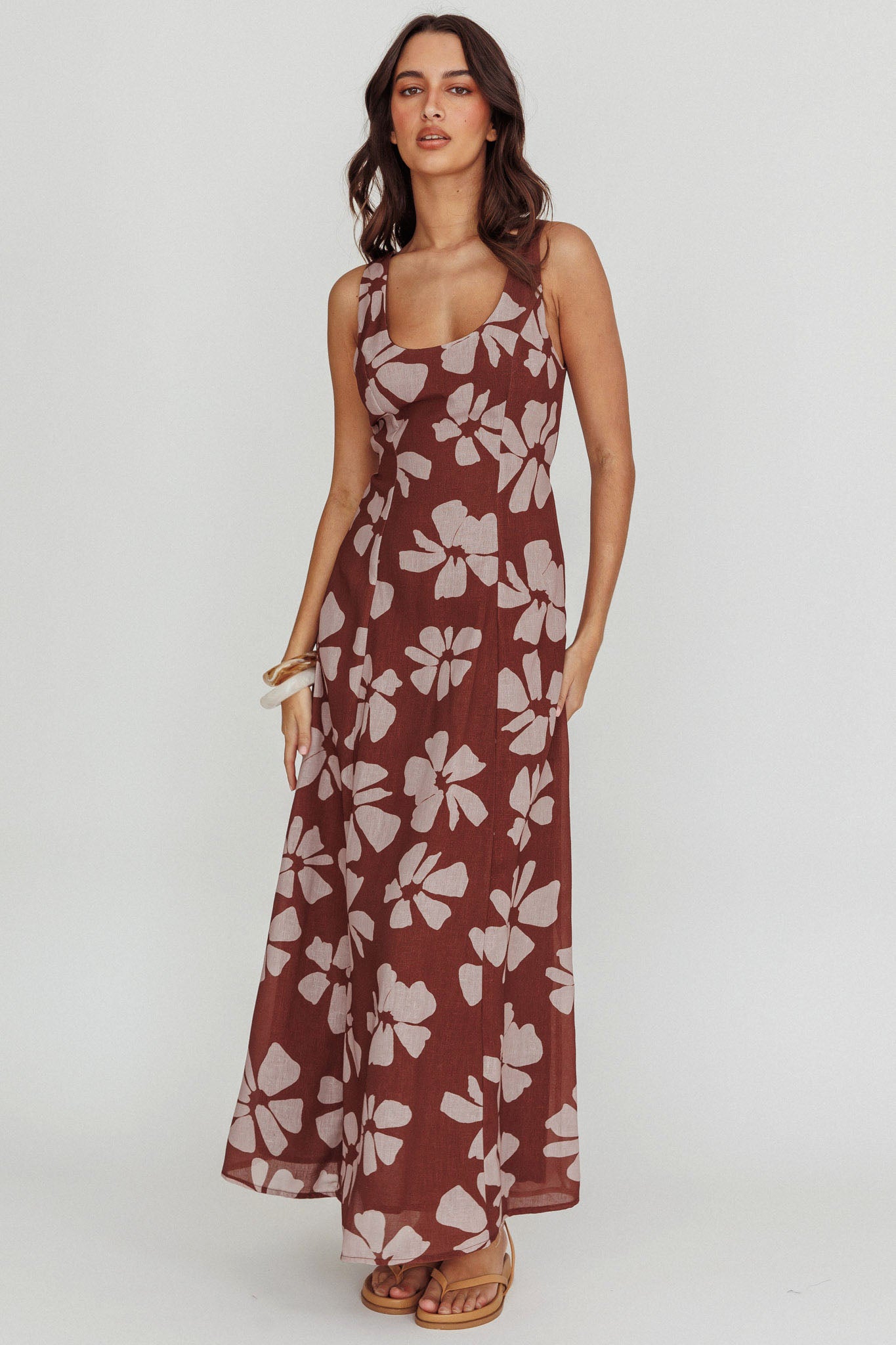 Lillia Floral A-Line Maxi Dress Brown-Maymioy