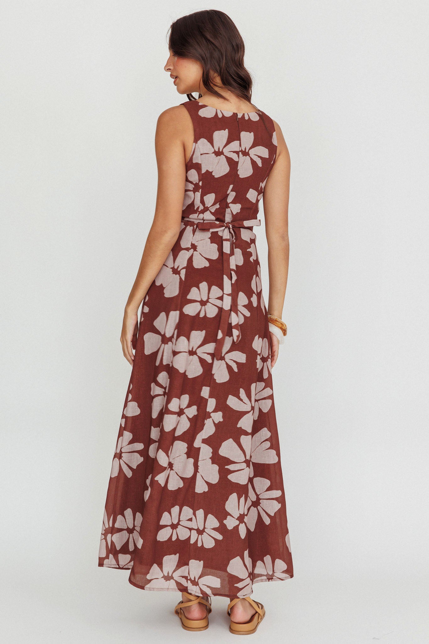 Lillia Floral A-Line Maxi Dress Brown-Maymioy