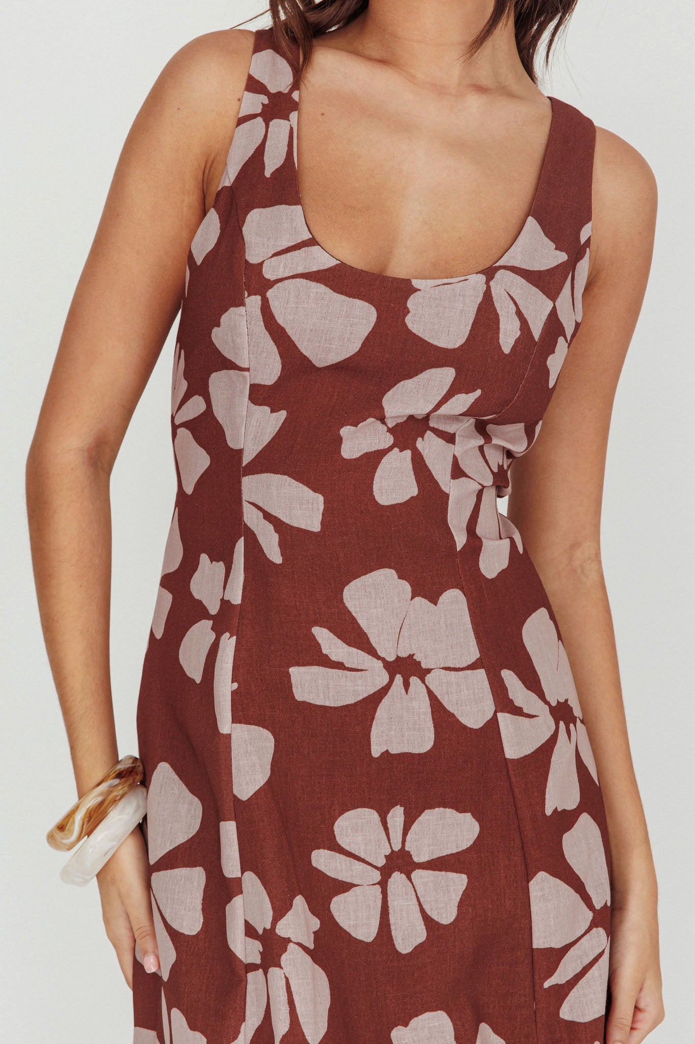 Lillia Floral A-Line Maxi Dress Brown-Maymioy