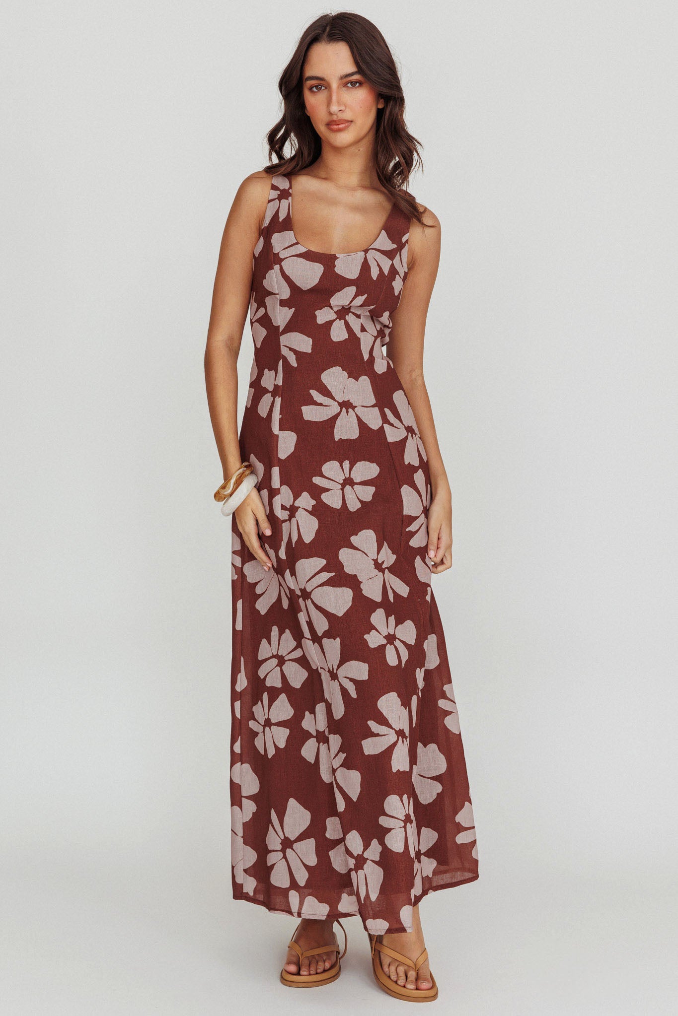 Lillia Floral A-Line Maxi Dress Brown-Maymioy