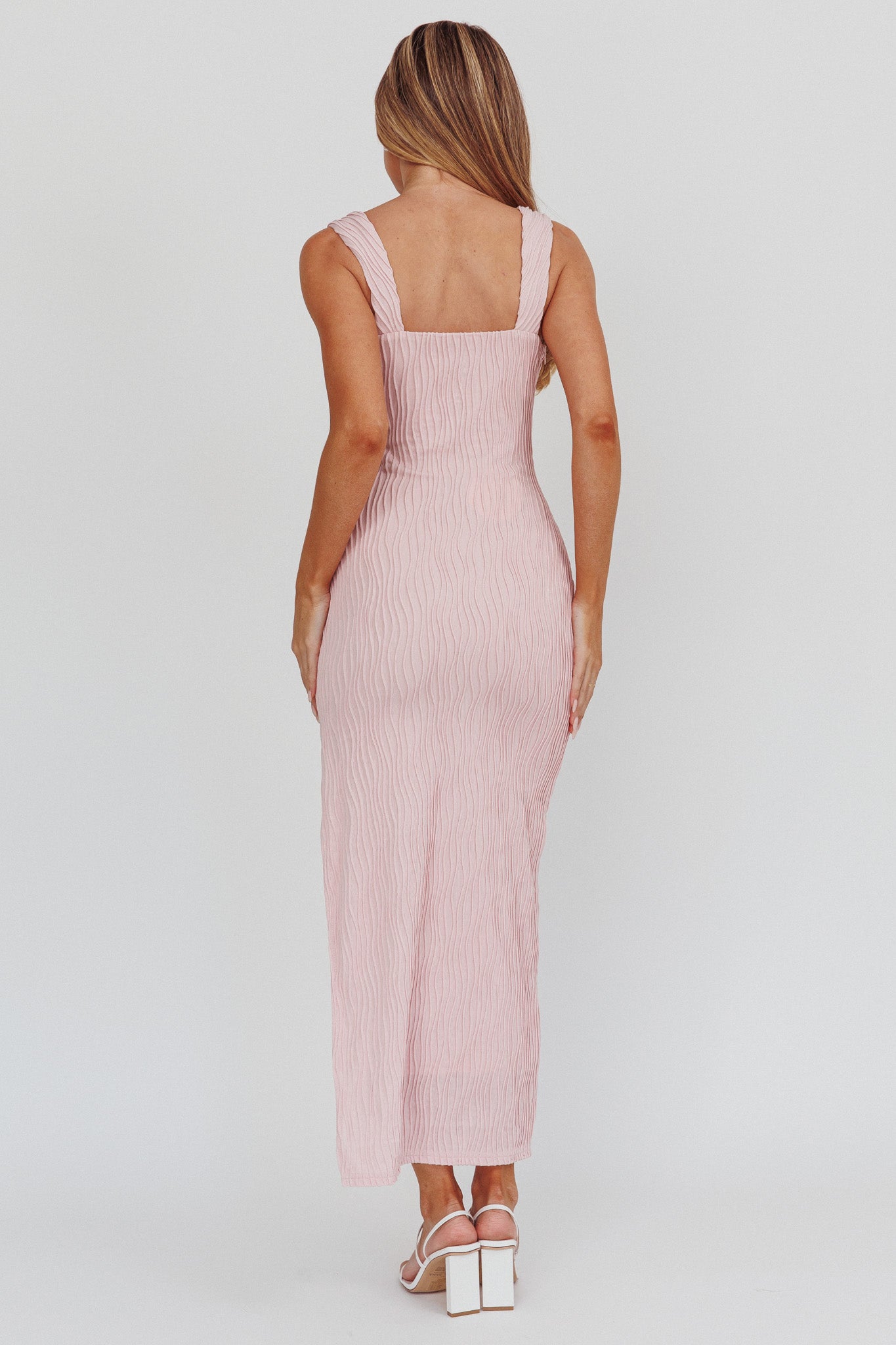 In My Feels Textured Maxi Dress Blush-Maymioy