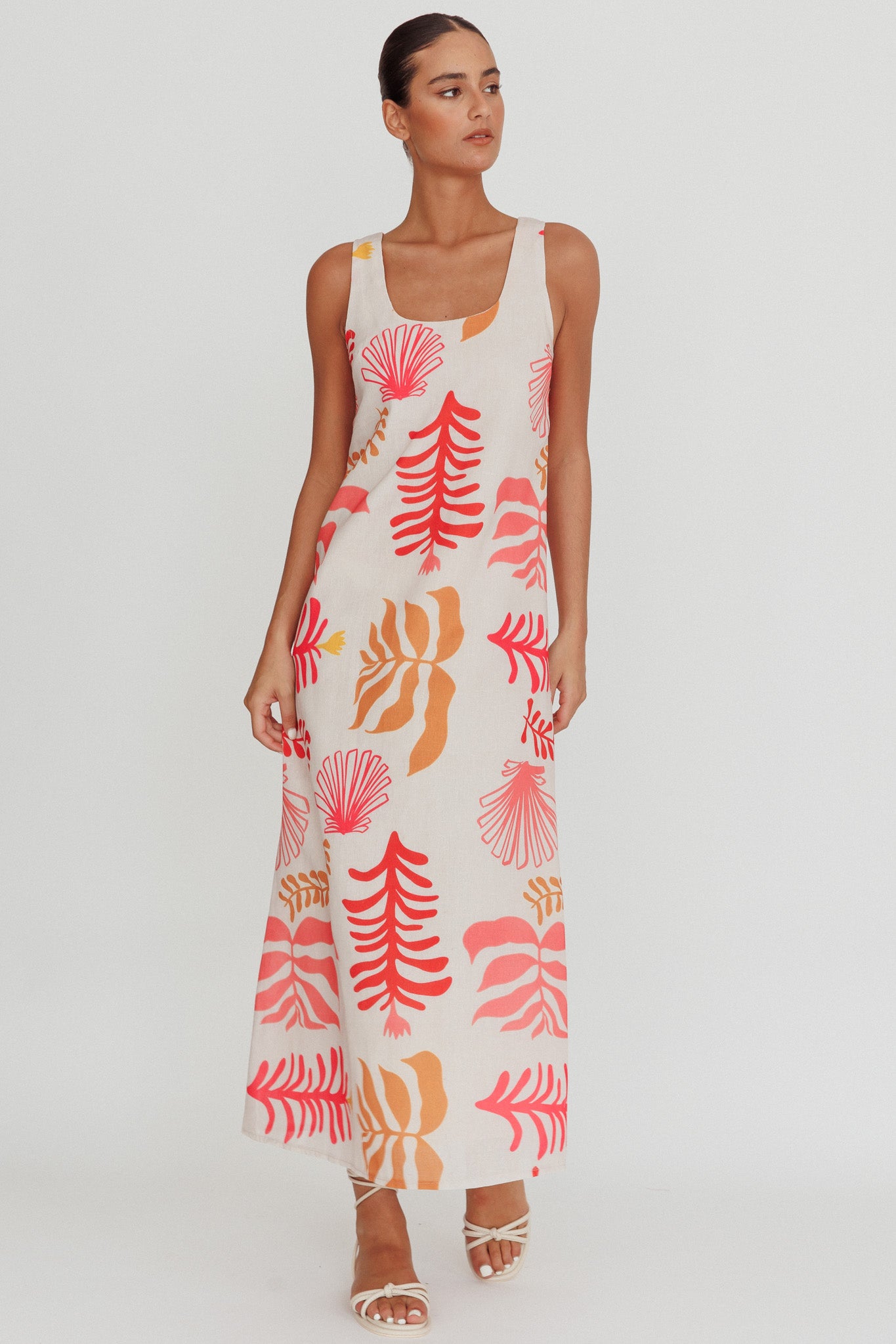 Thetis Leaf And Shell Maxi Slip Dress Pink-Maymioy