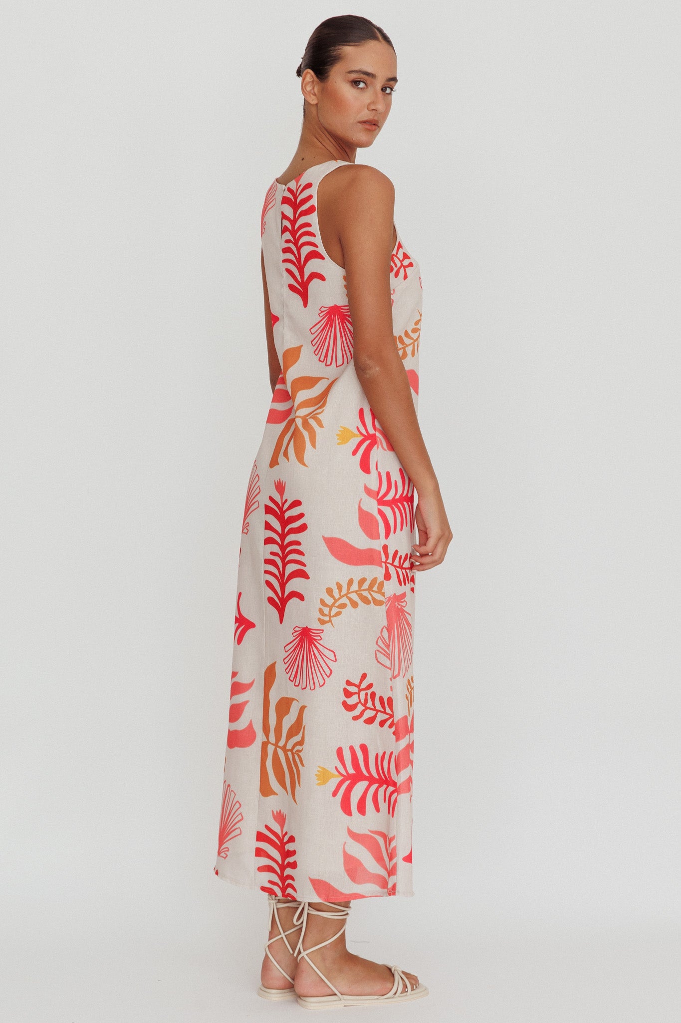 Thetis Leaf And Shell Maxi Slip Dress Pink-Maymioy