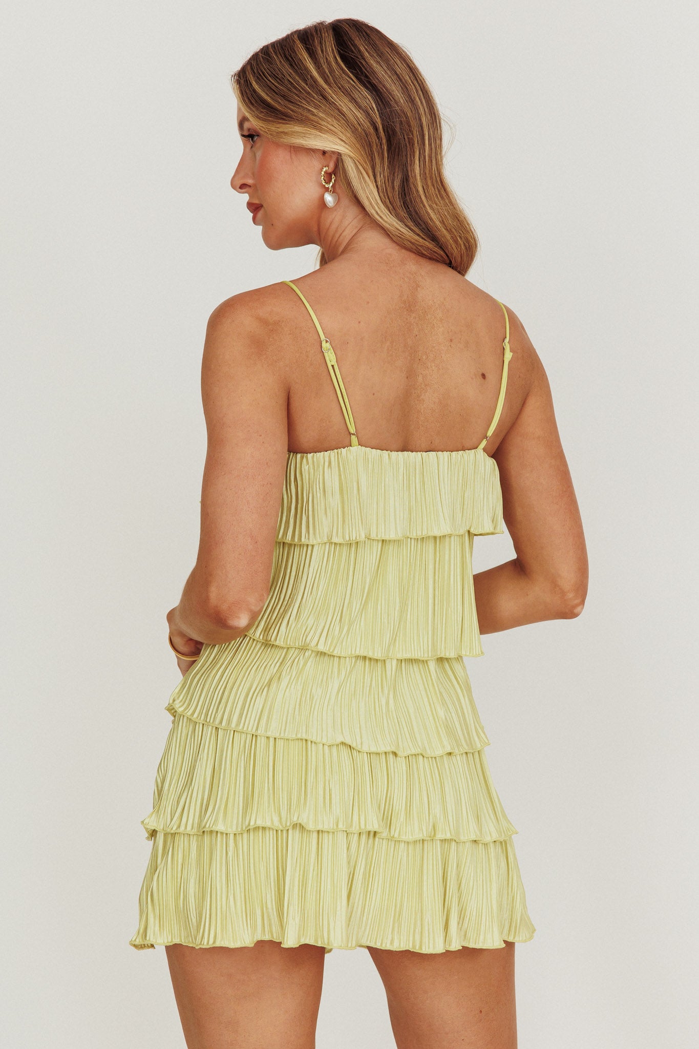 My Type Plisse Tiered Mini Dress Sage-Maymioy