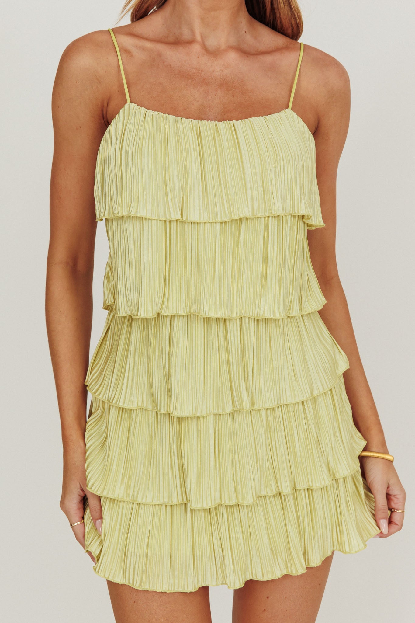 My Type Plisse Tiered Mini Dress Sage-Maymioy