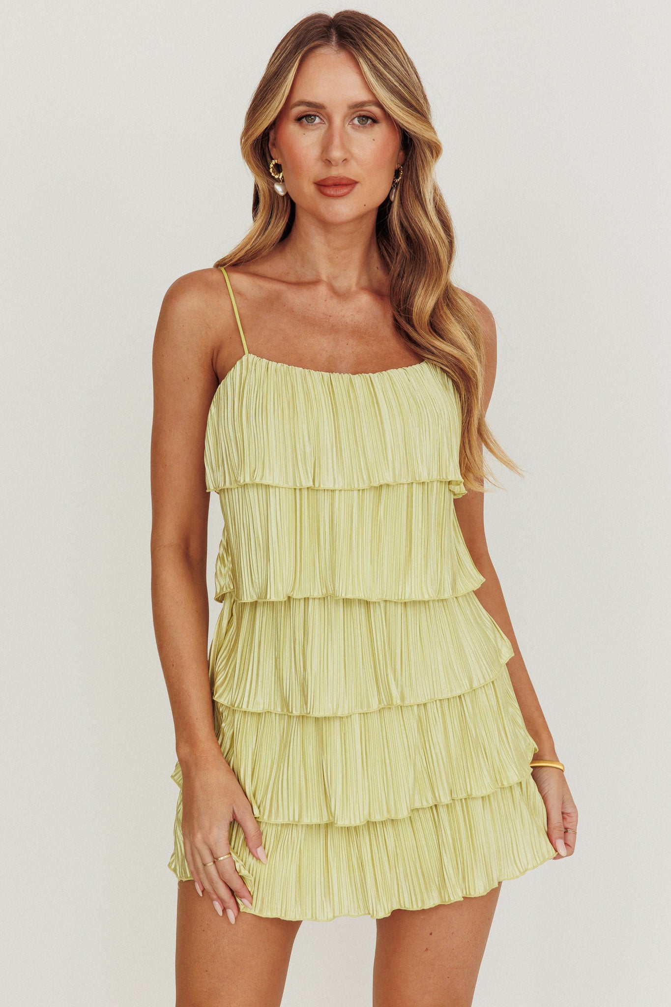 My Type Plisse Tiered Mini Dress Sage-Maymioy