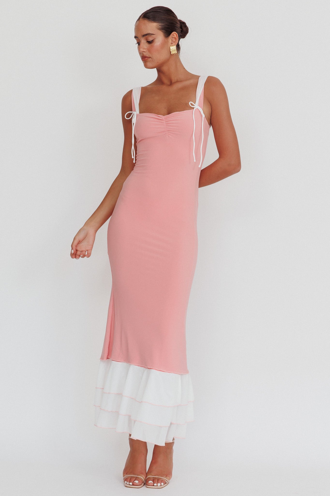 Daydreamers Ruffle Maxi Dress Pink-Maymioy