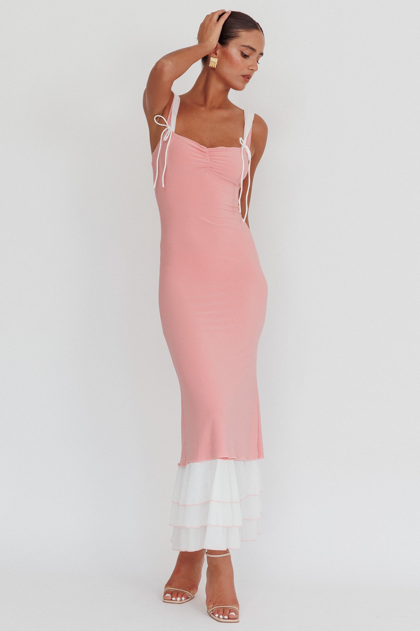 Daydreamers Ruffle Maxi Dress Pink-Maymioy