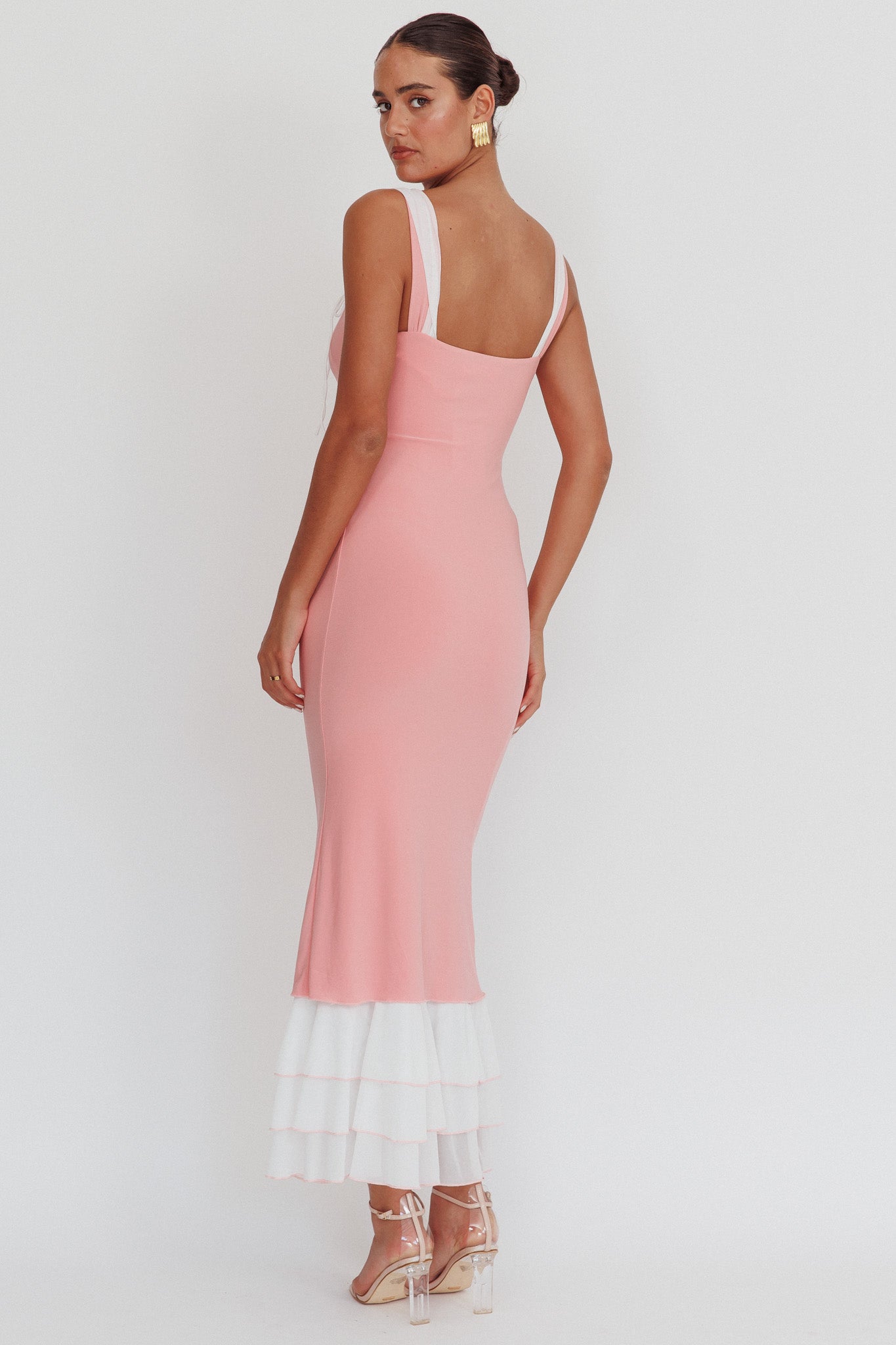 Daydreamers Ruffle Maxi Dress Pink-Maymioy