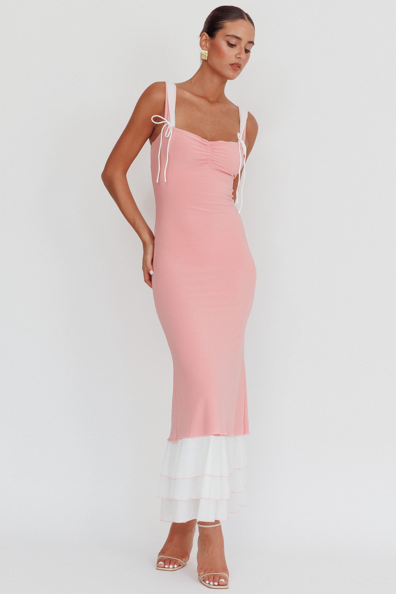Daydreamers Ruffle Maxi Dress Pink-Maymioy