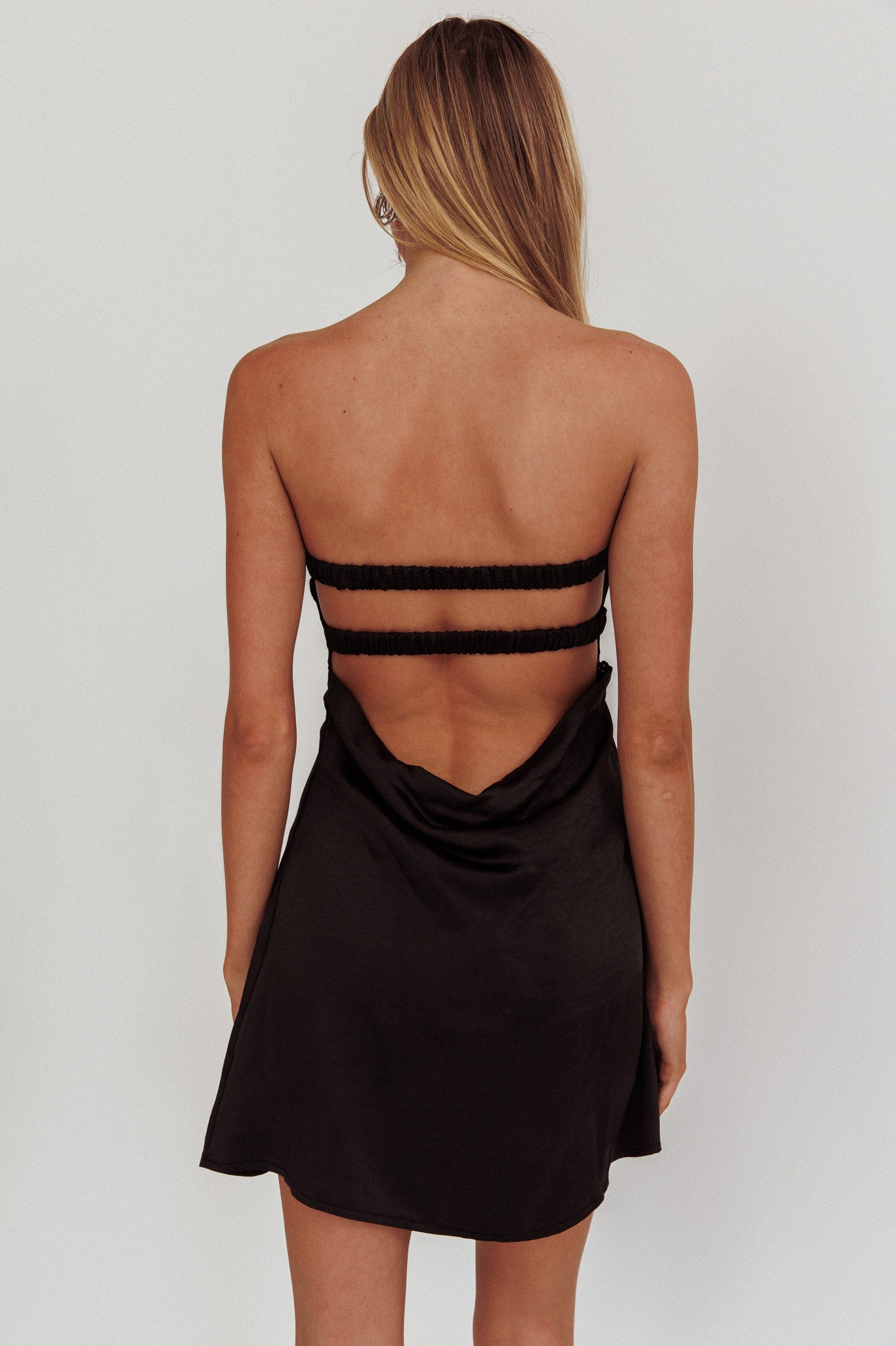 Sandi Bow Bust Mini Dress Black-Maymioy