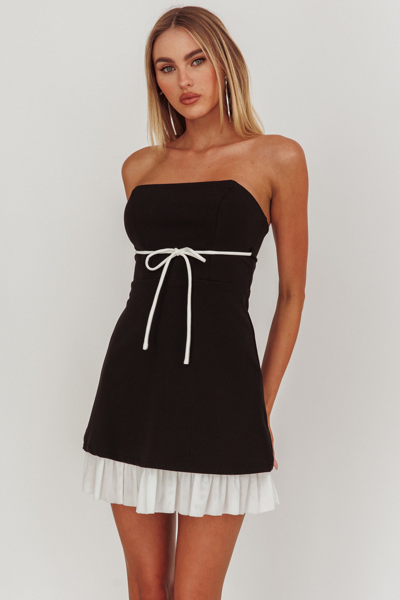 Statement Strapless String Tie Mini Dress Black-Maymioy