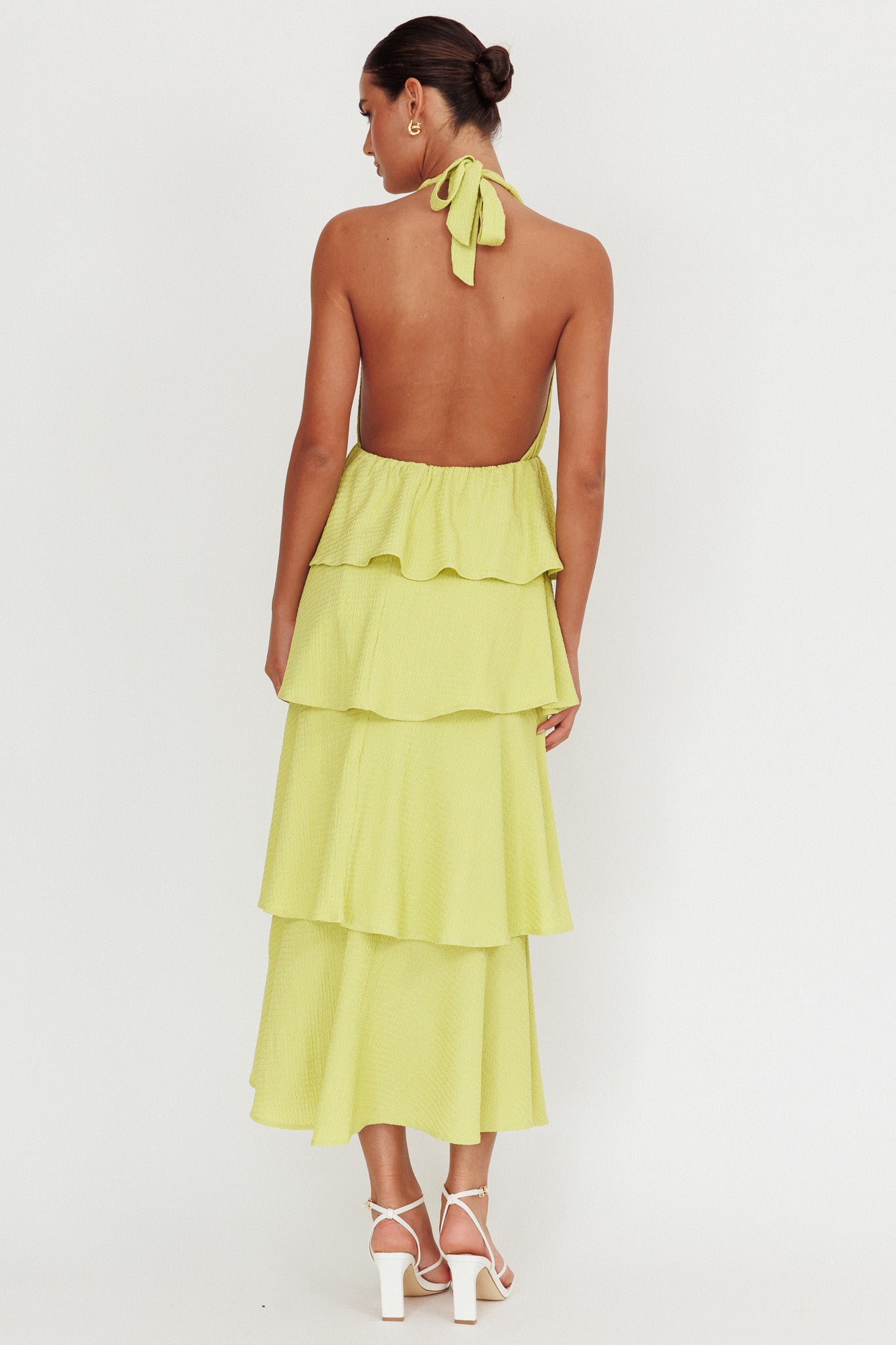 Kimberley Halter Neck Ruffle Maxi Dress Matcha-Maymioy
