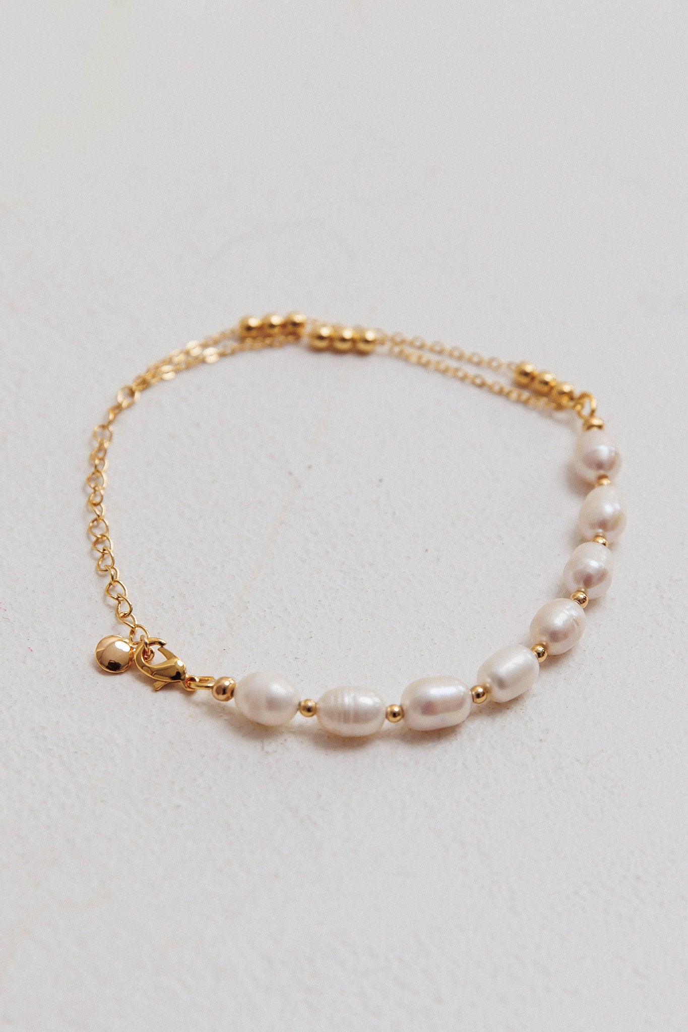 Polaris Freshwater Pearl Double Chain Bracelet Gold-Maymioy