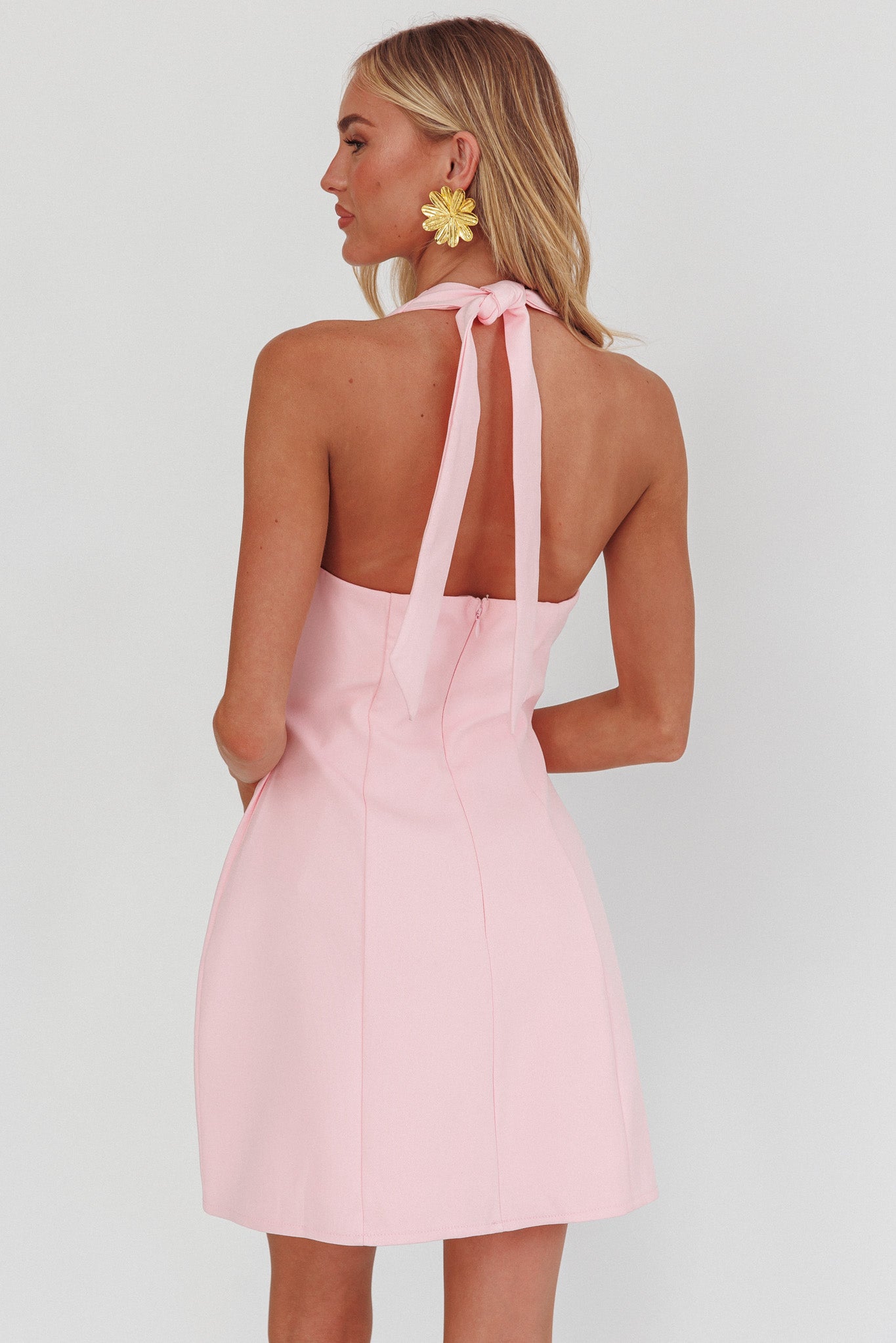 Elisabet Halter Neck Mini Dress Pink-Maymioy