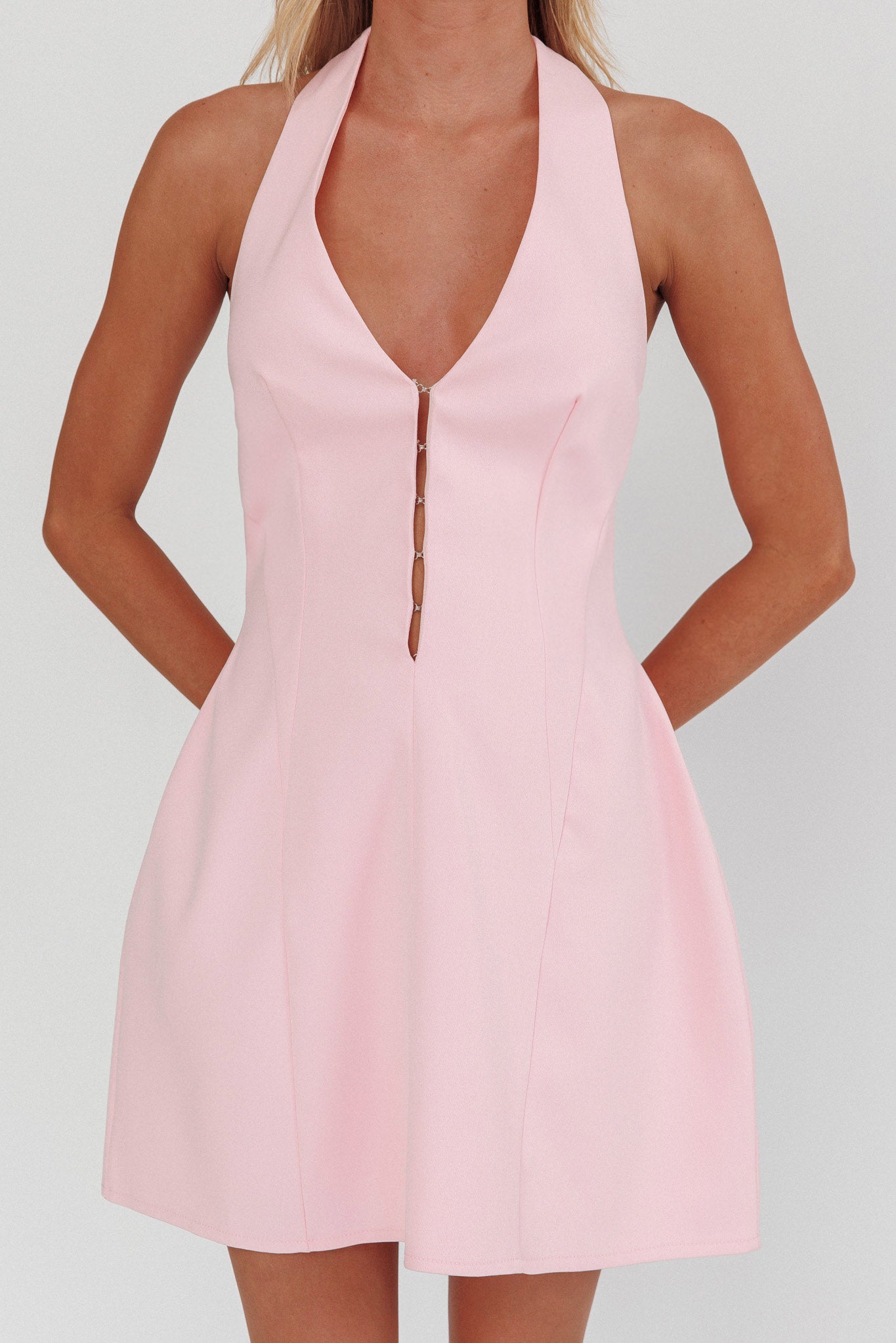 Elisabet Halter Neck Mini Dress Pink-Maymioy