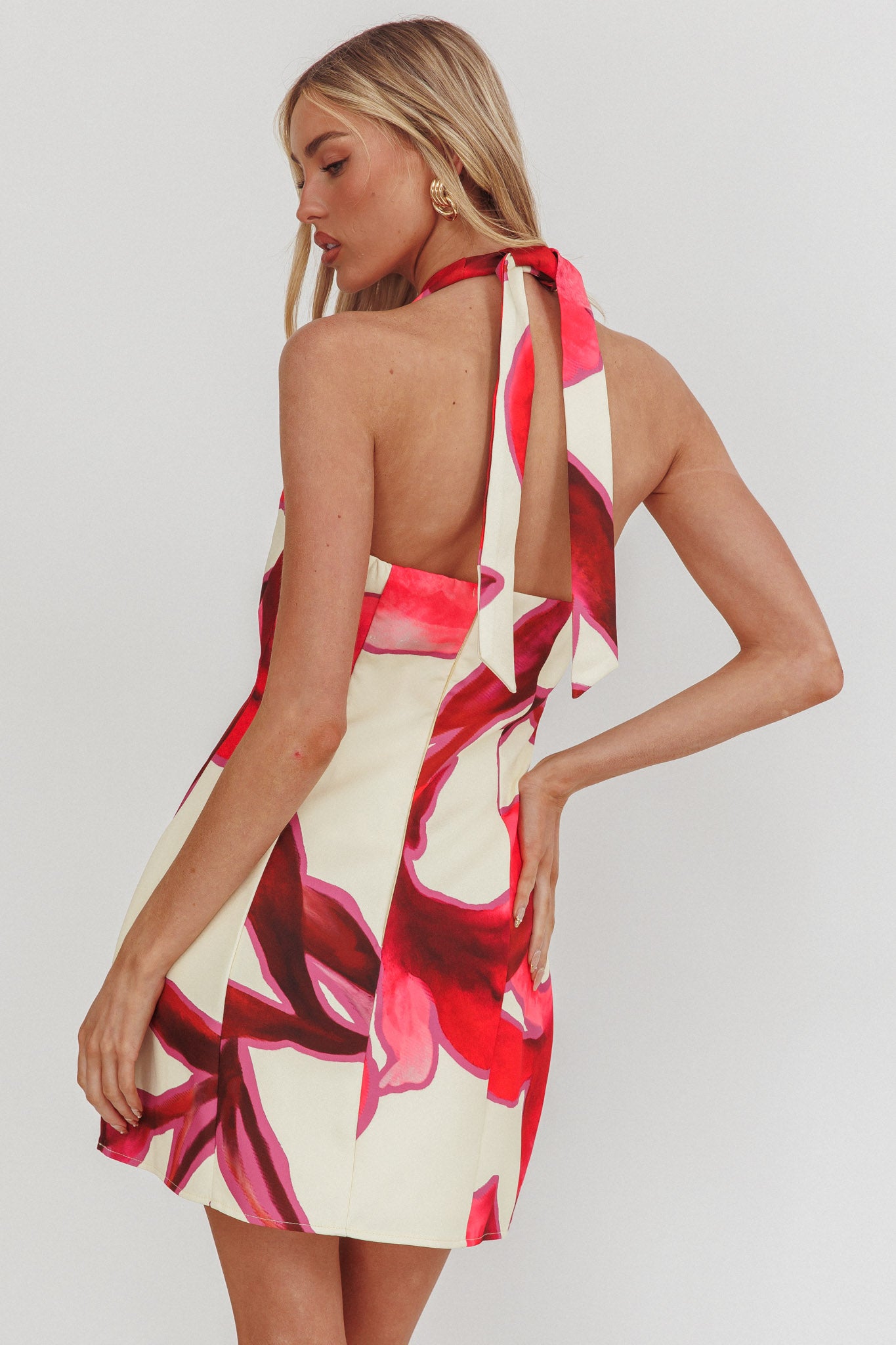 Elisabet Halter Neck Mini Dress Print Red-Maymioy