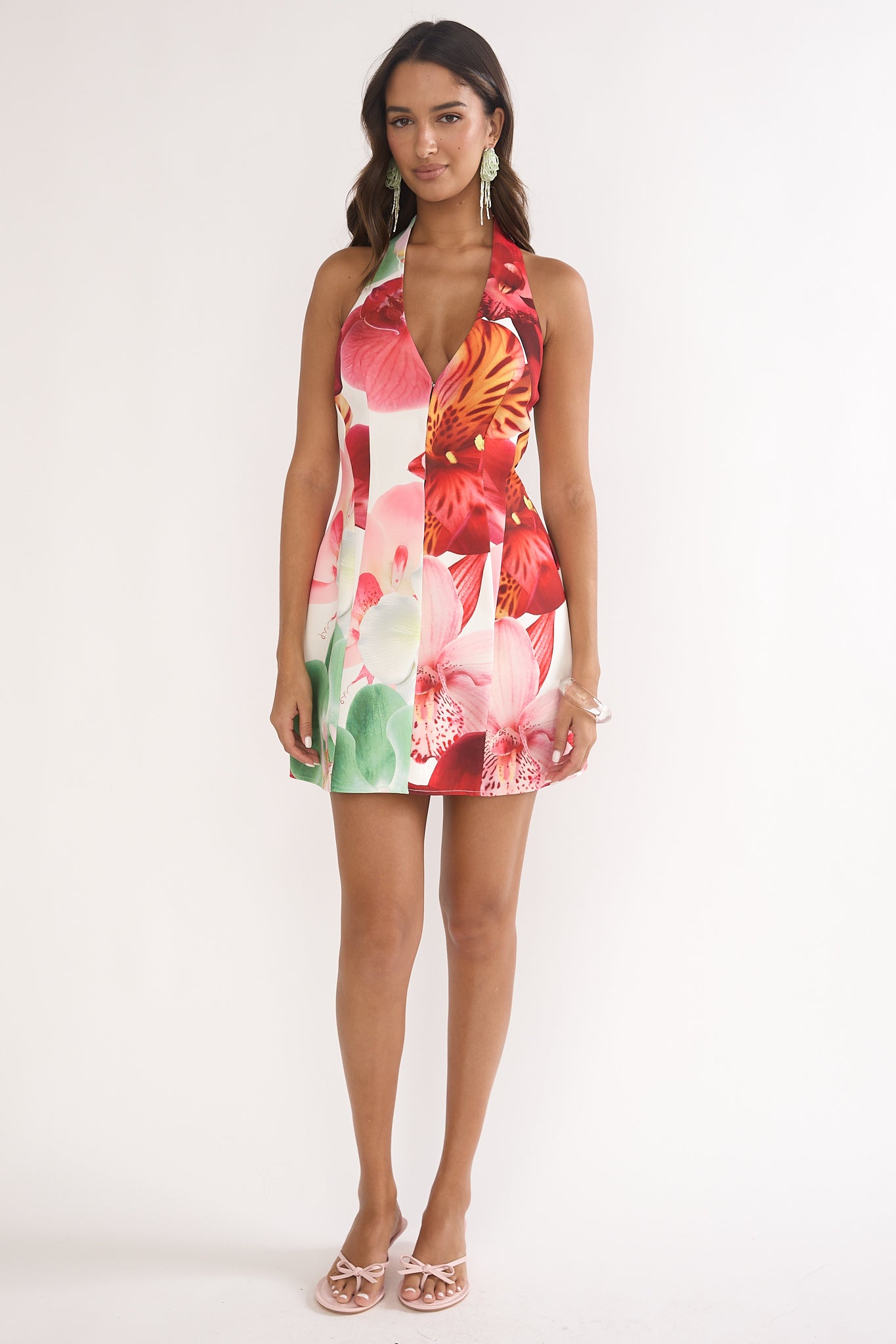Elisabet Halter Neck Mini Dress Print Floral-Maymioy