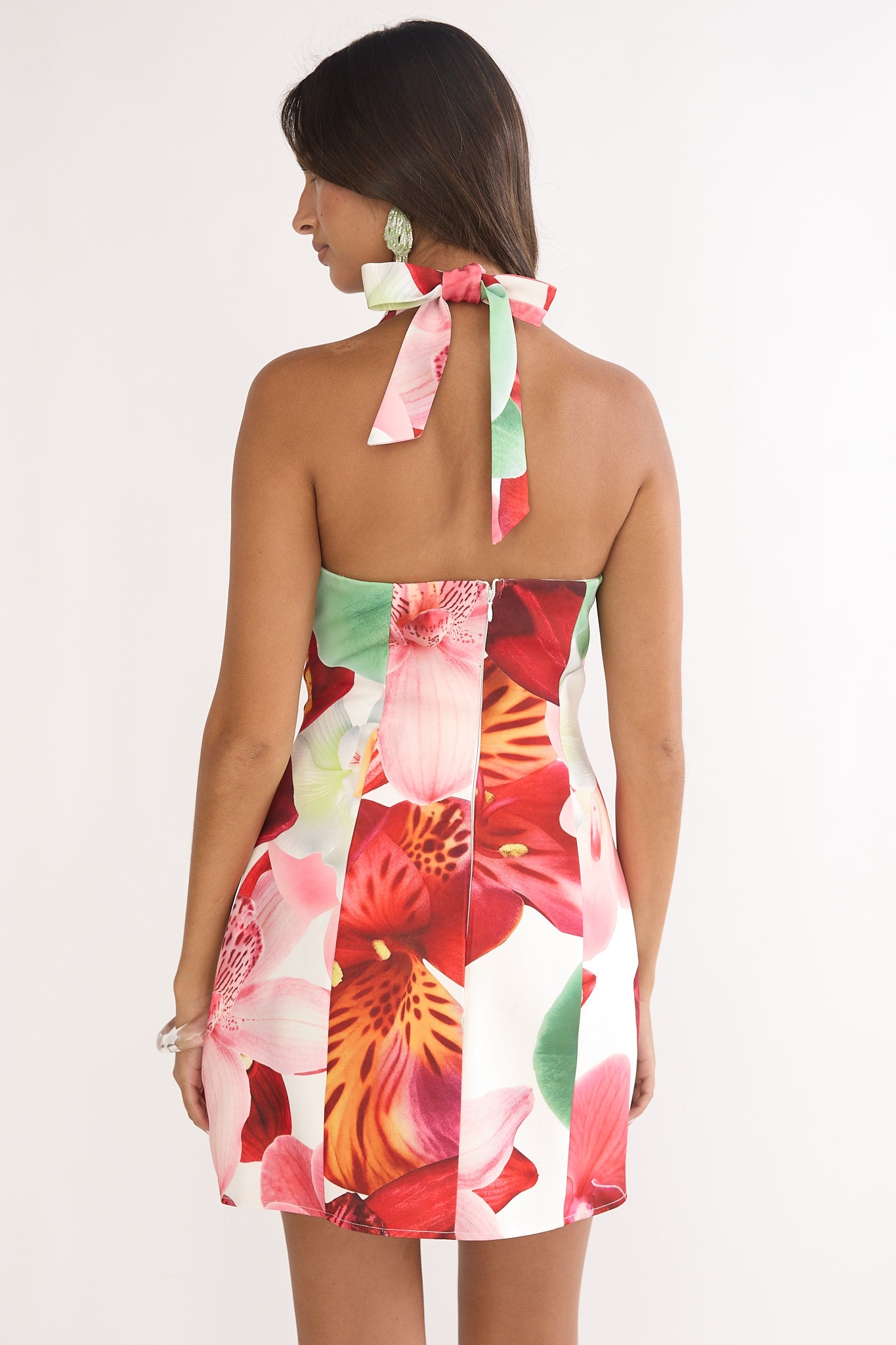 Elisabet Halter Neck Mini Dress Print Floral-Maymioy