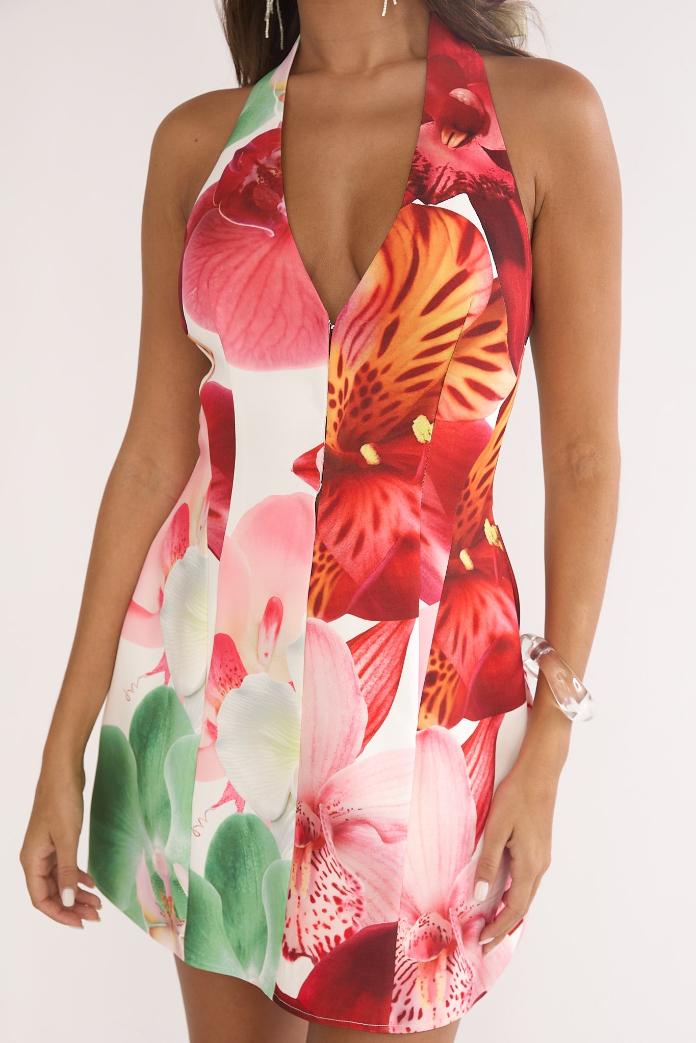 Elisabet Halter Neck Mini Dress Print Floral-Maymioy
