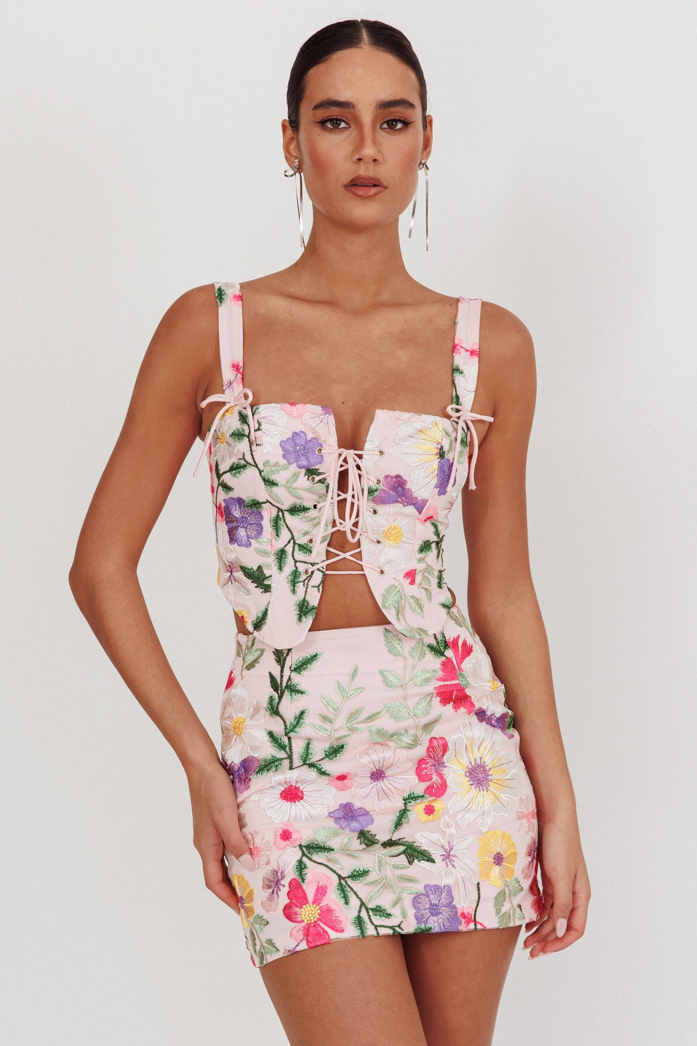 High Street Jacquard Mini Skirt Floral Multi-Maymioy