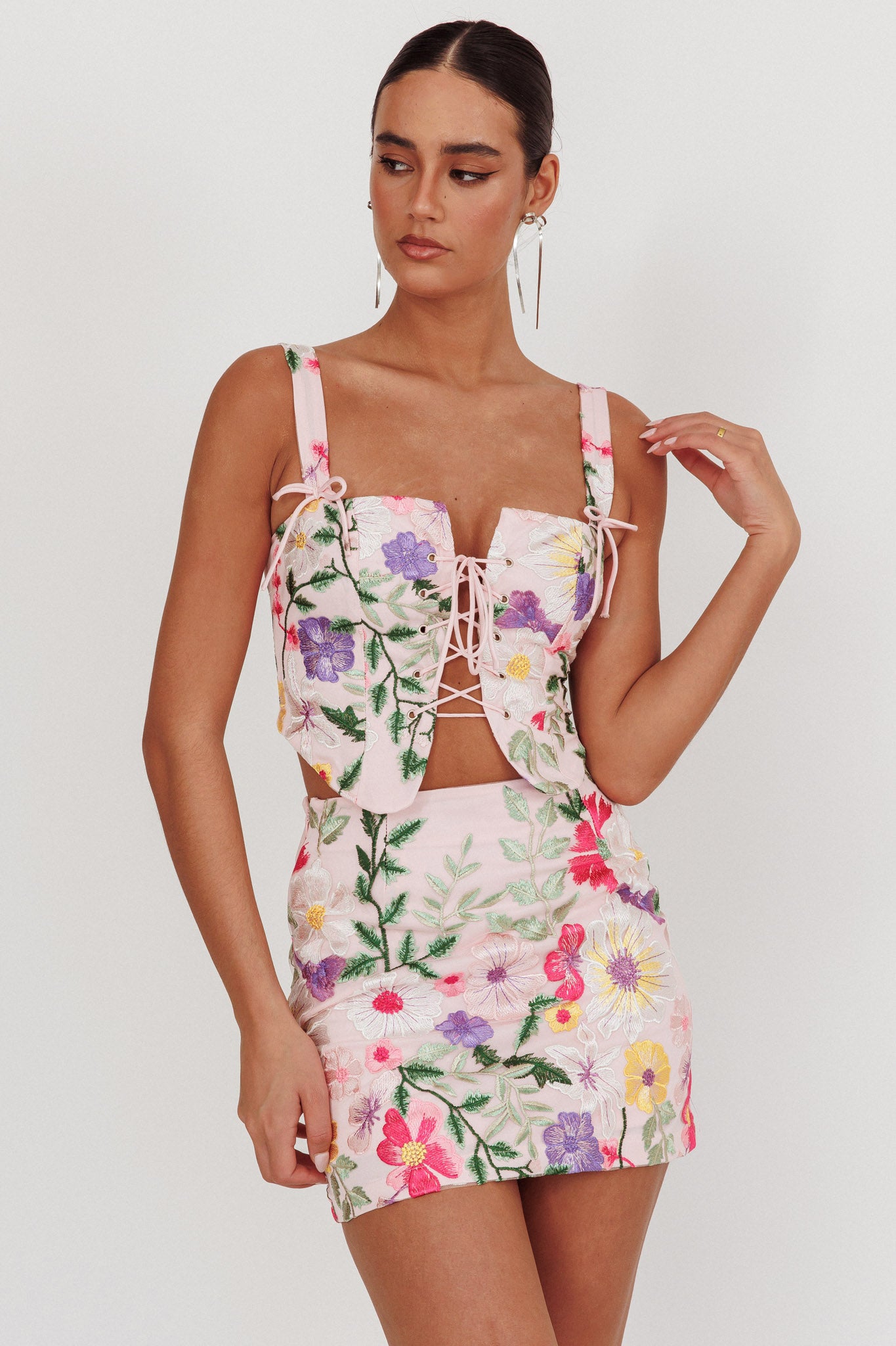 High Street Jacquard Mini Skirt Floral Multi-Maymioy