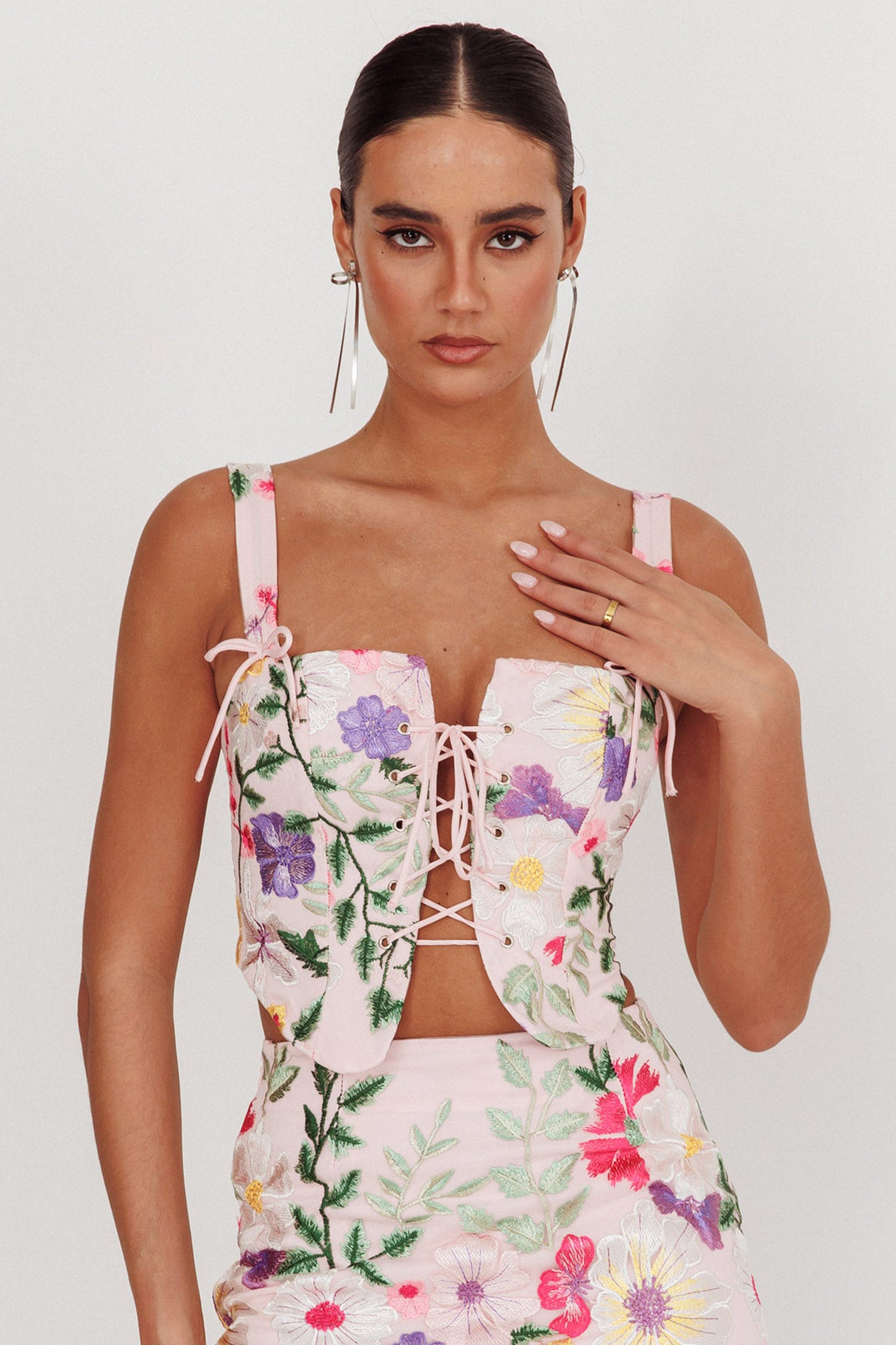 High Street Jacquard Corset Top Floral Multi-Maymioy