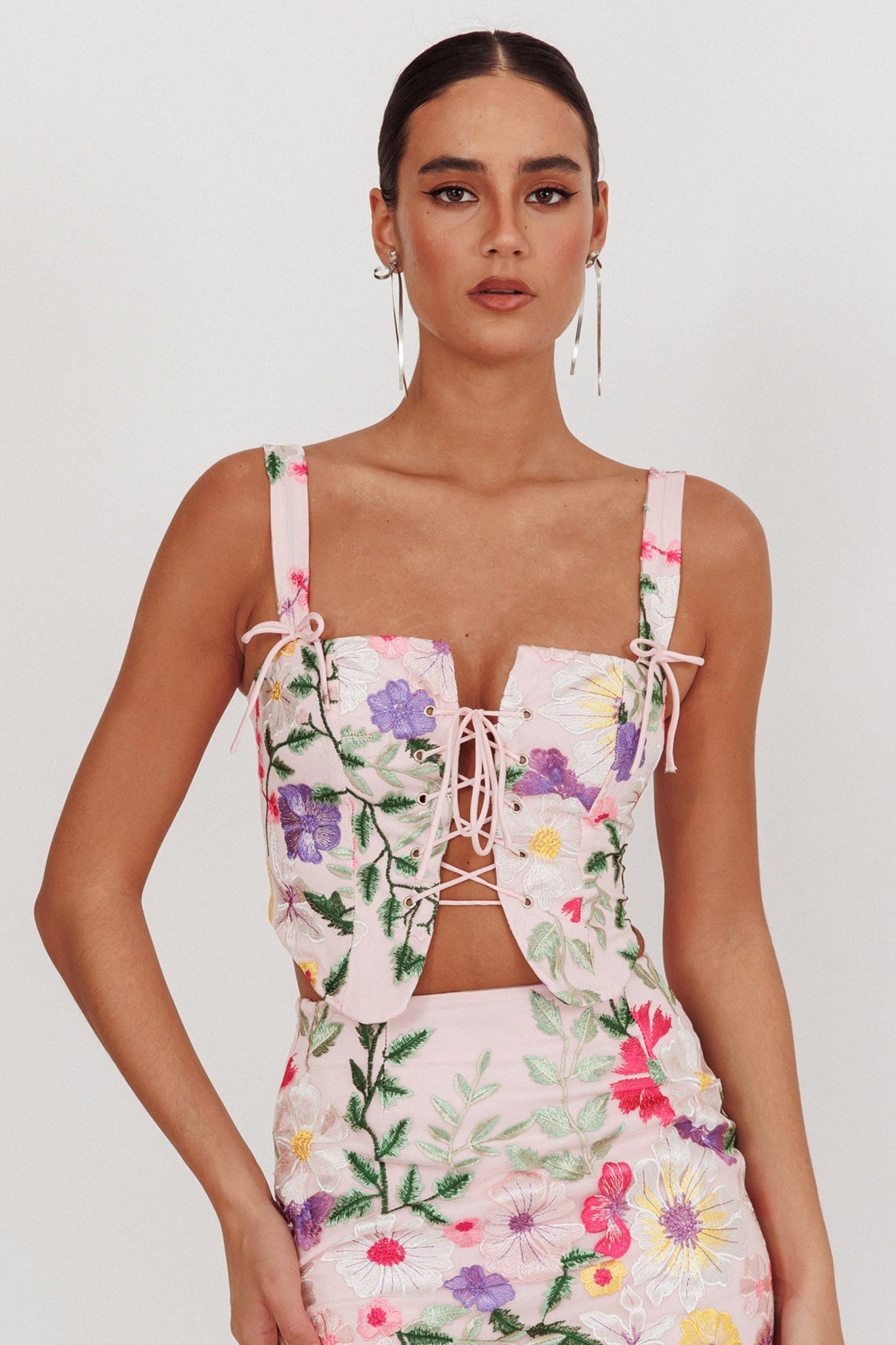 High Street Jacquard Corset Top Floral Multi-Maymioy