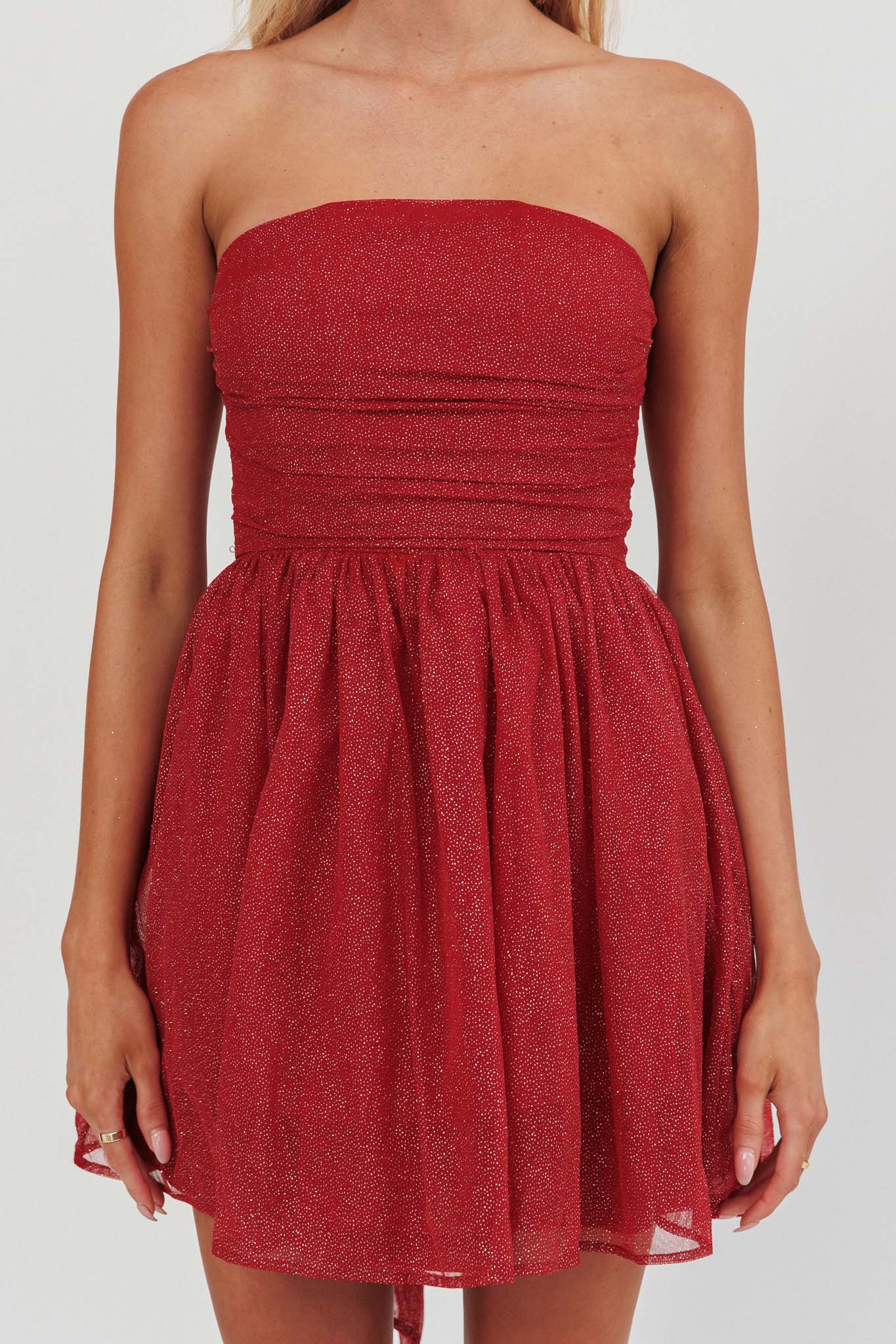 Guilty Pleasure Strapless Glitter Mini Dress Red-Maymioy