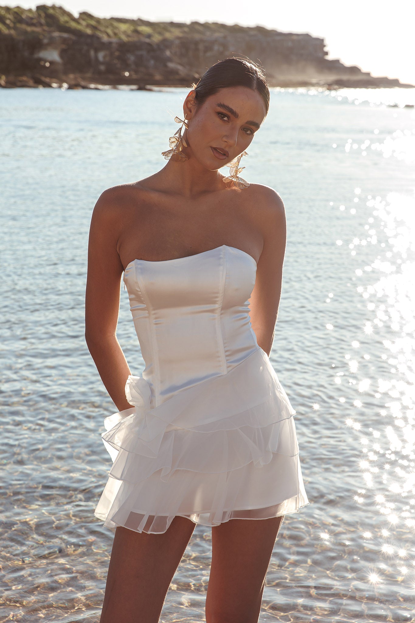 Bless Strapless Organza Ruffle Mini Dress Cream-Maymioy