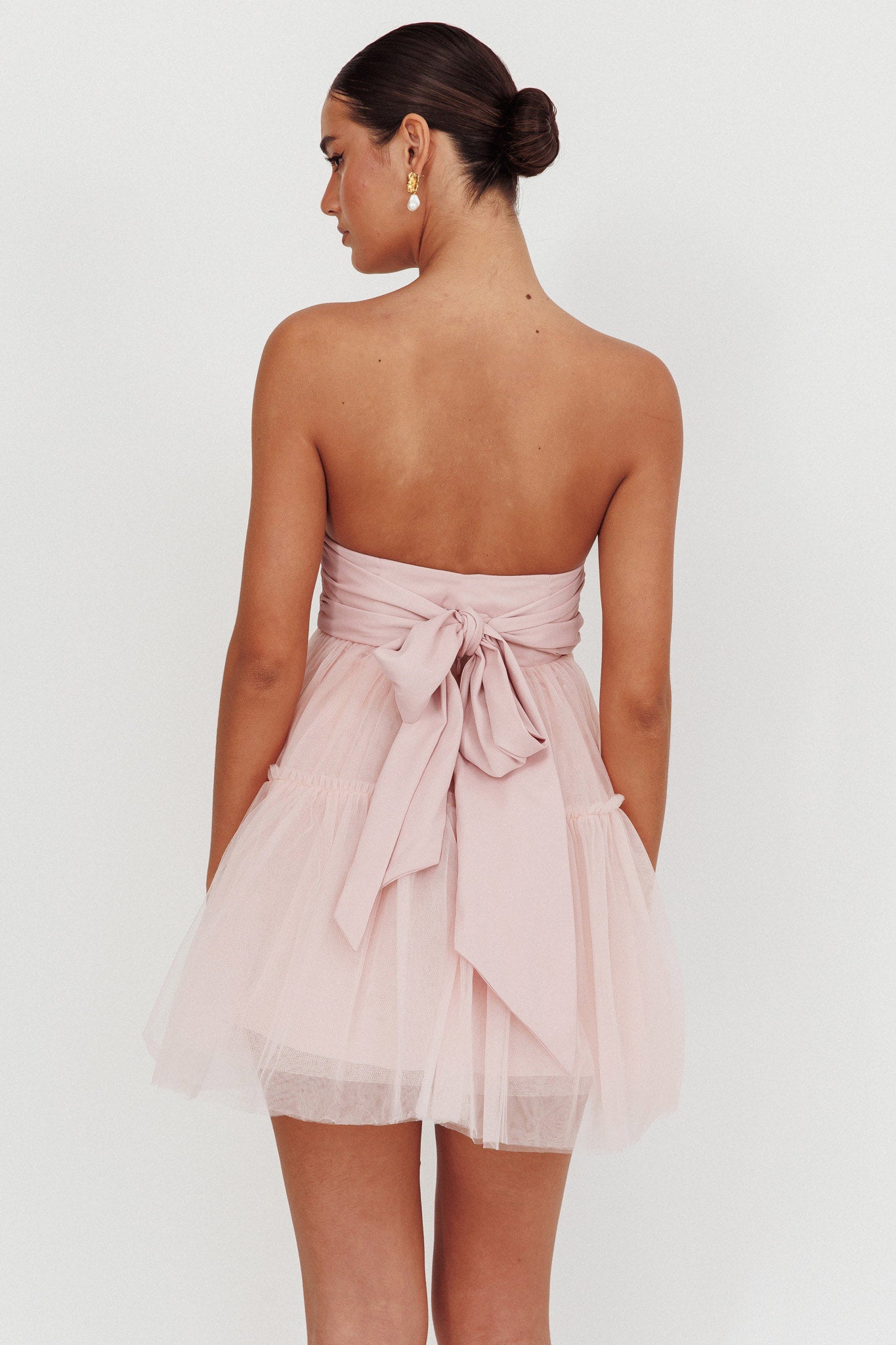 Dreamscape Strapless Tulle Mini Dress Blush-Maymioy