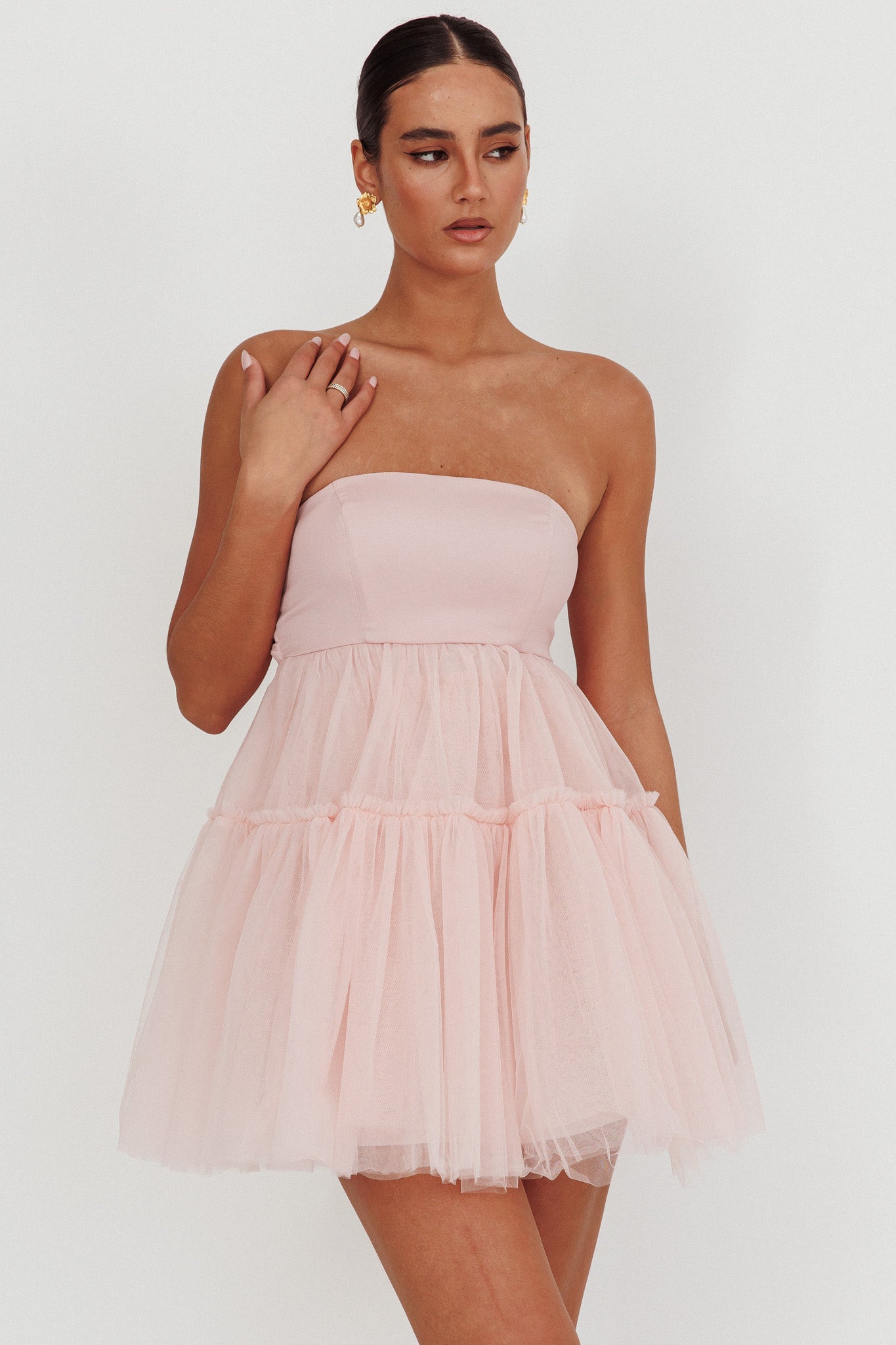 Dreamscape Strapless Tulle Mini Dress Blush-Maymioy
