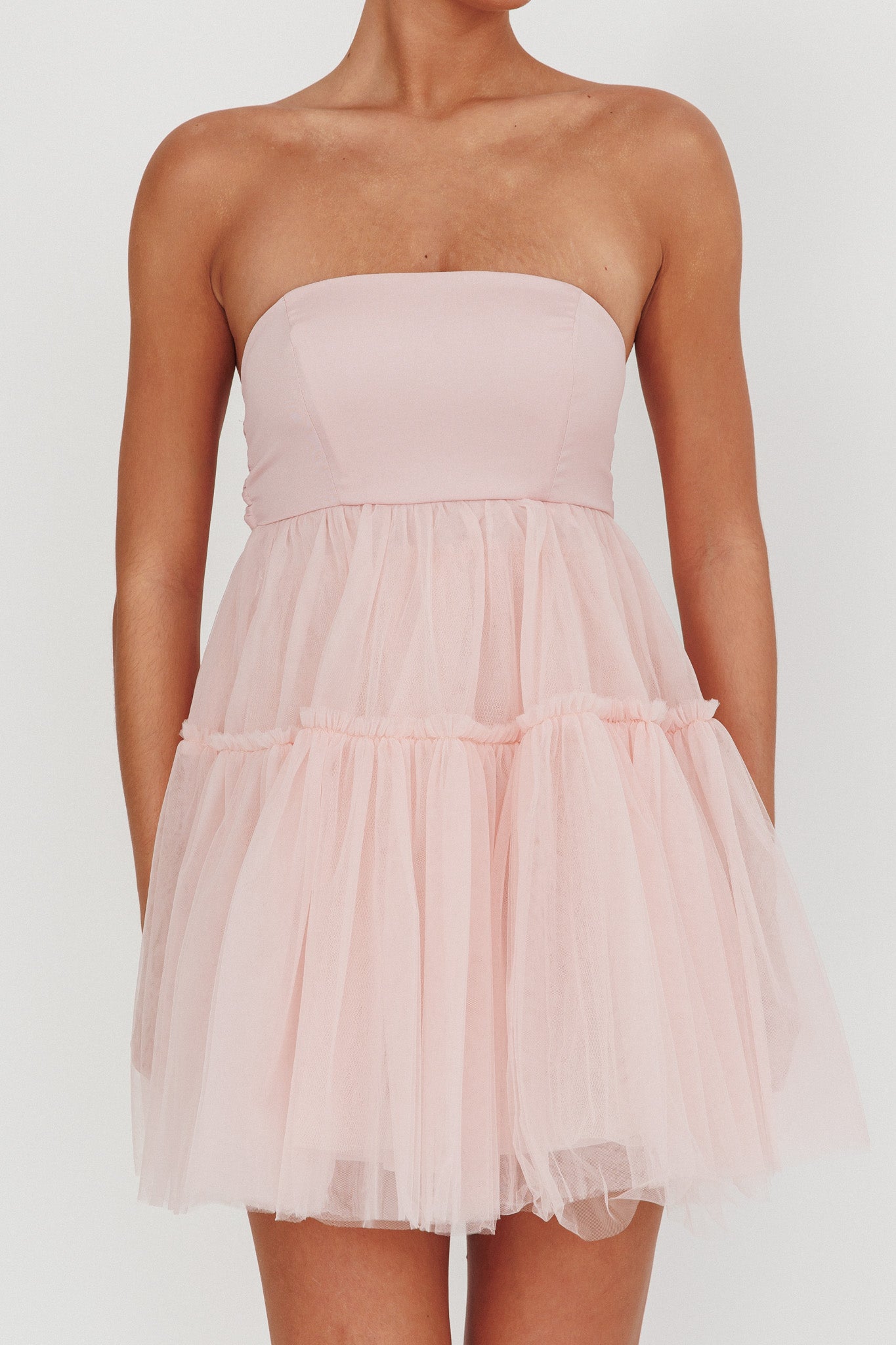 Dreamscape Strapless Tulle Mini Dress Blush-Maymioy