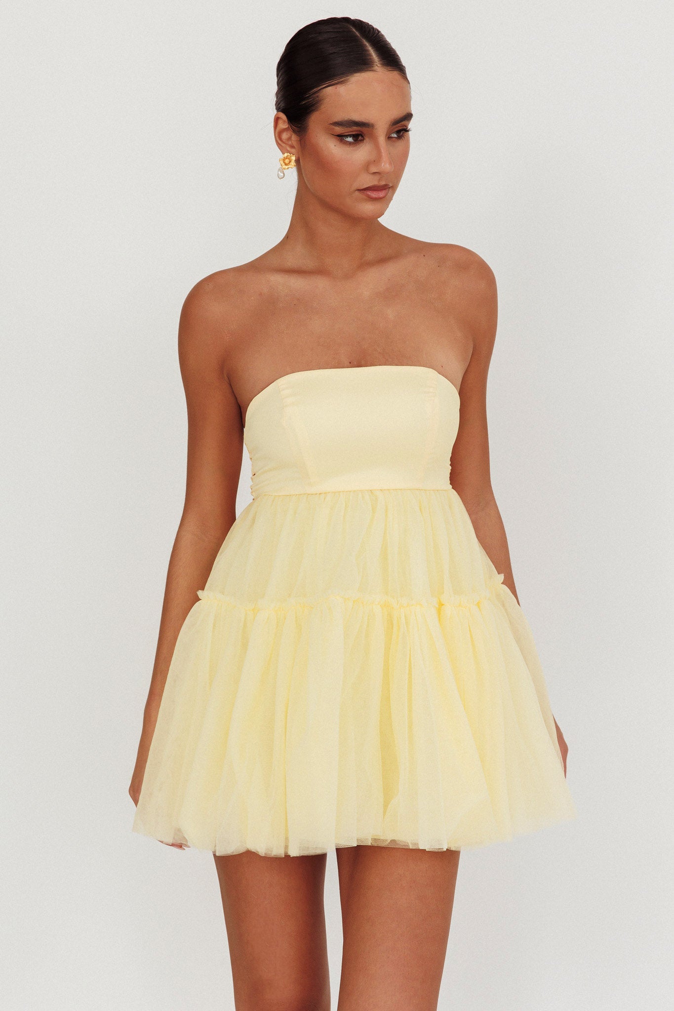 Dreamscape Strapless Tulle Mini Dress Lemon-Maymioy
