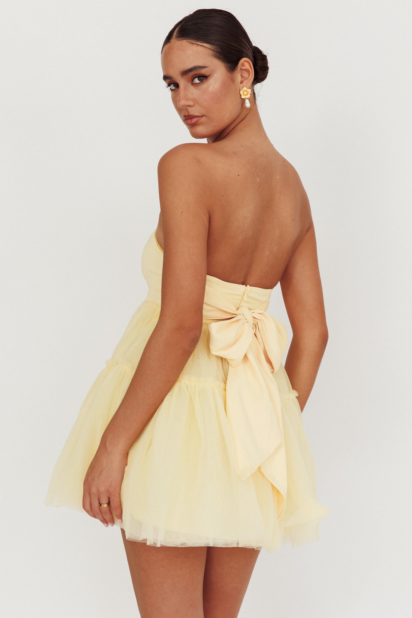 Dreamscape Strapless Tulle Mini Dress Lemon-Maymioy